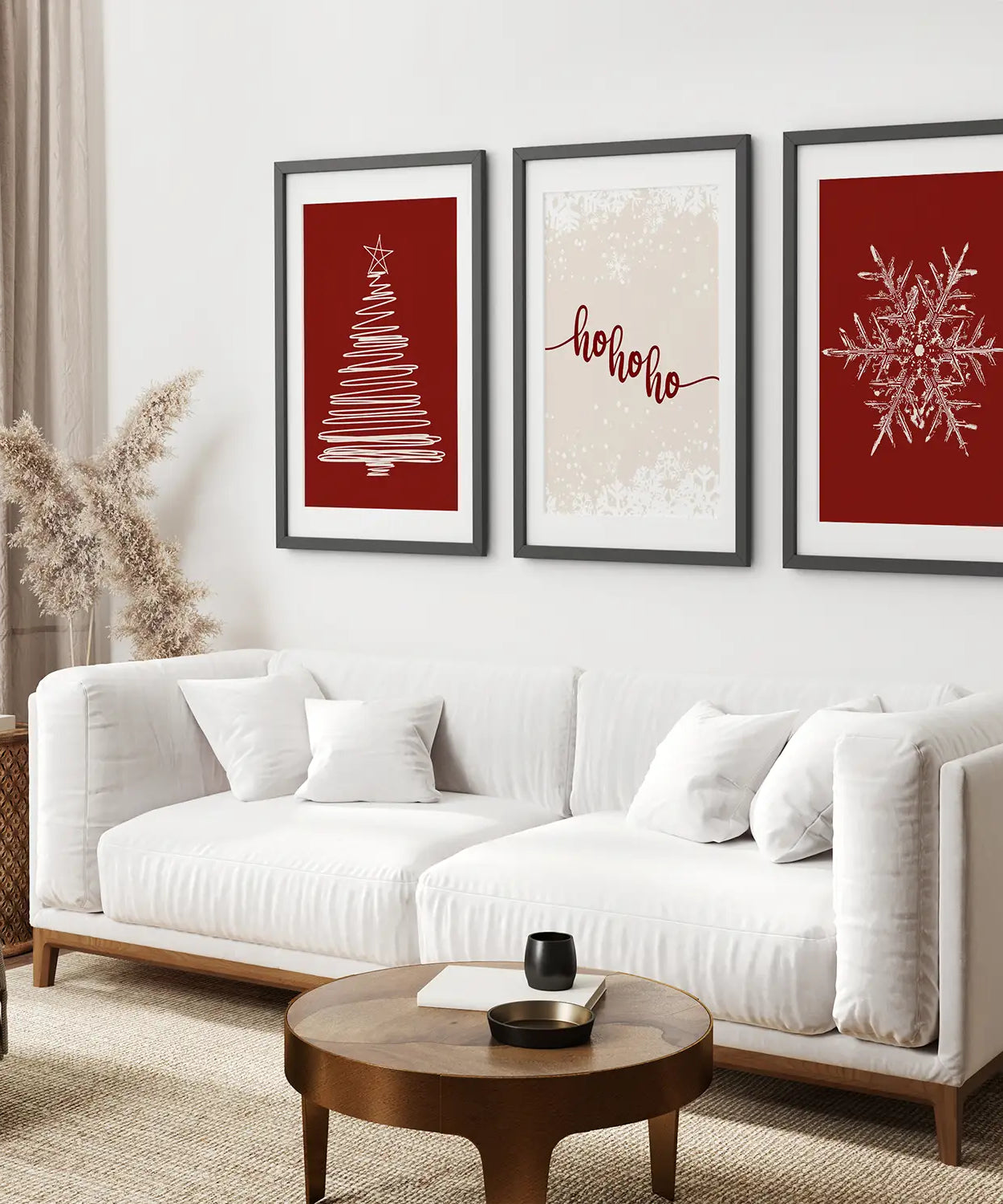 Rotes Weihnachts-Set Weihnachtsbaum Schneeflocken Kunstposter