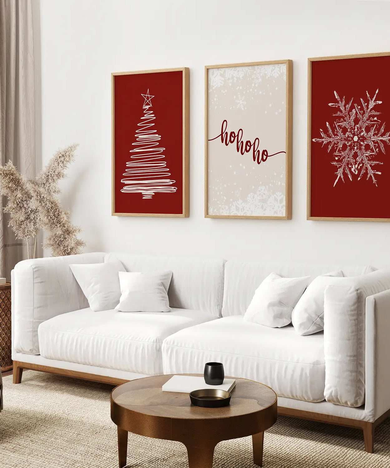 Rotes Weihnachts-Set Weihnachtsbaum Schneeflocken Kunstposter