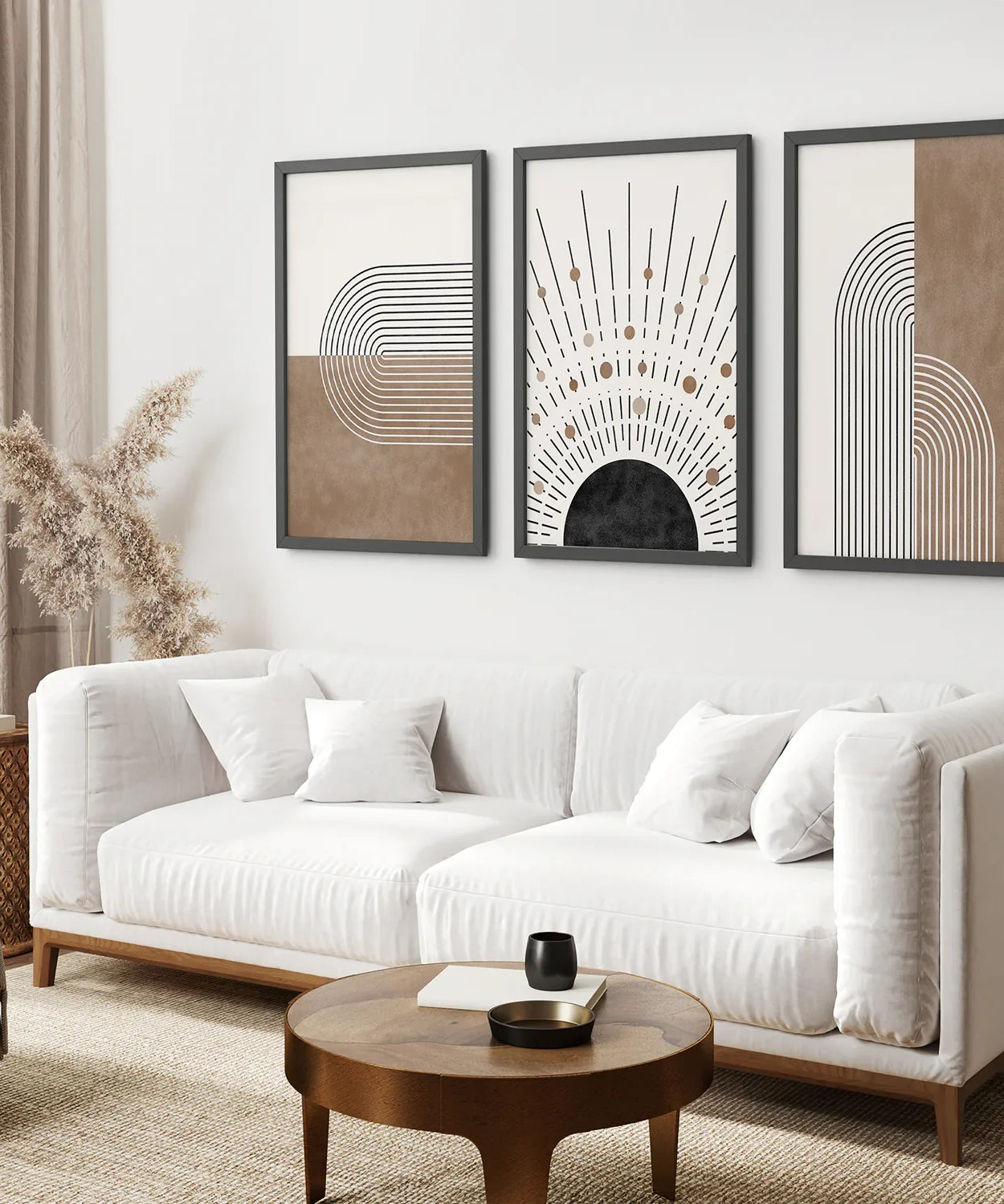 Trendiges Mid Century Stil 3er-Set Kunstdrucke. Boho-Kunst