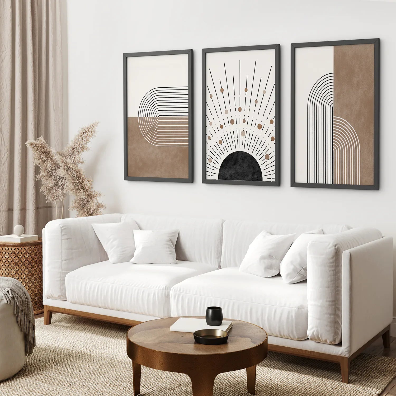 Trendiges Mid Century Stil 3er-Set Kunstdrucke. Boho-Kunst