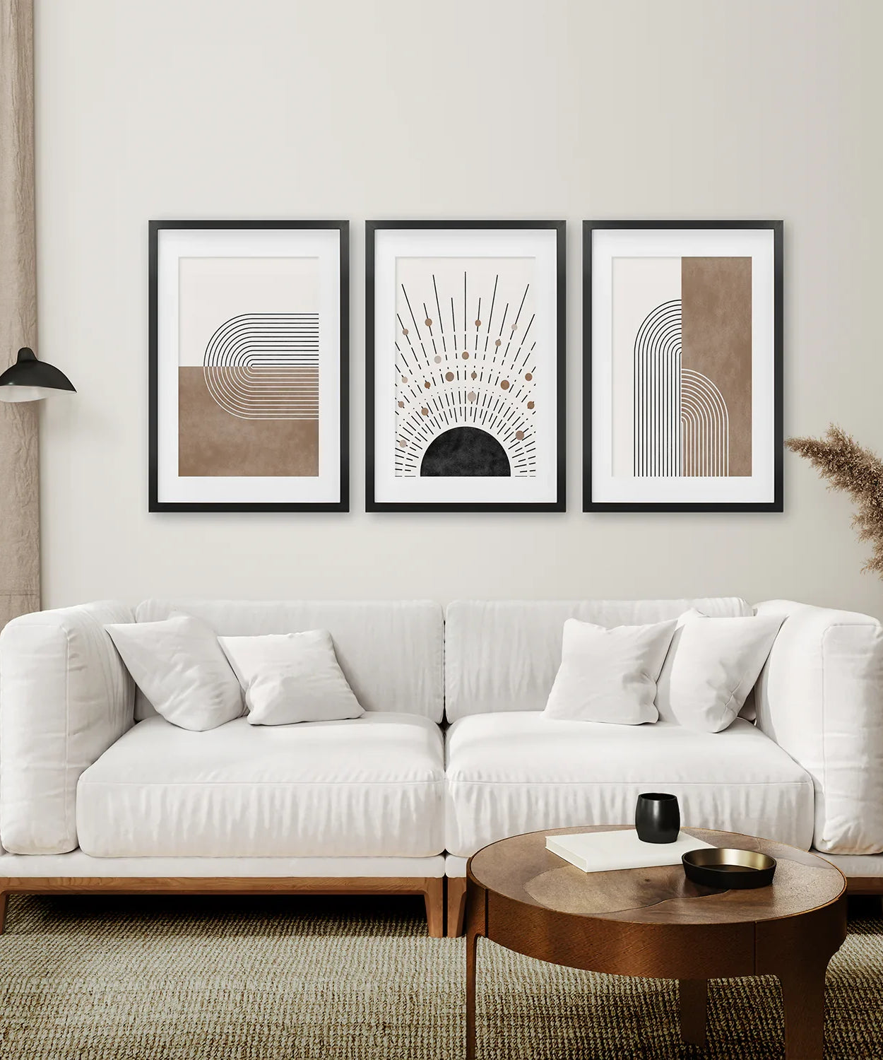 Trendiges Mid Century Stil 3er-Set Kunstdrucke. Boho-Kunst