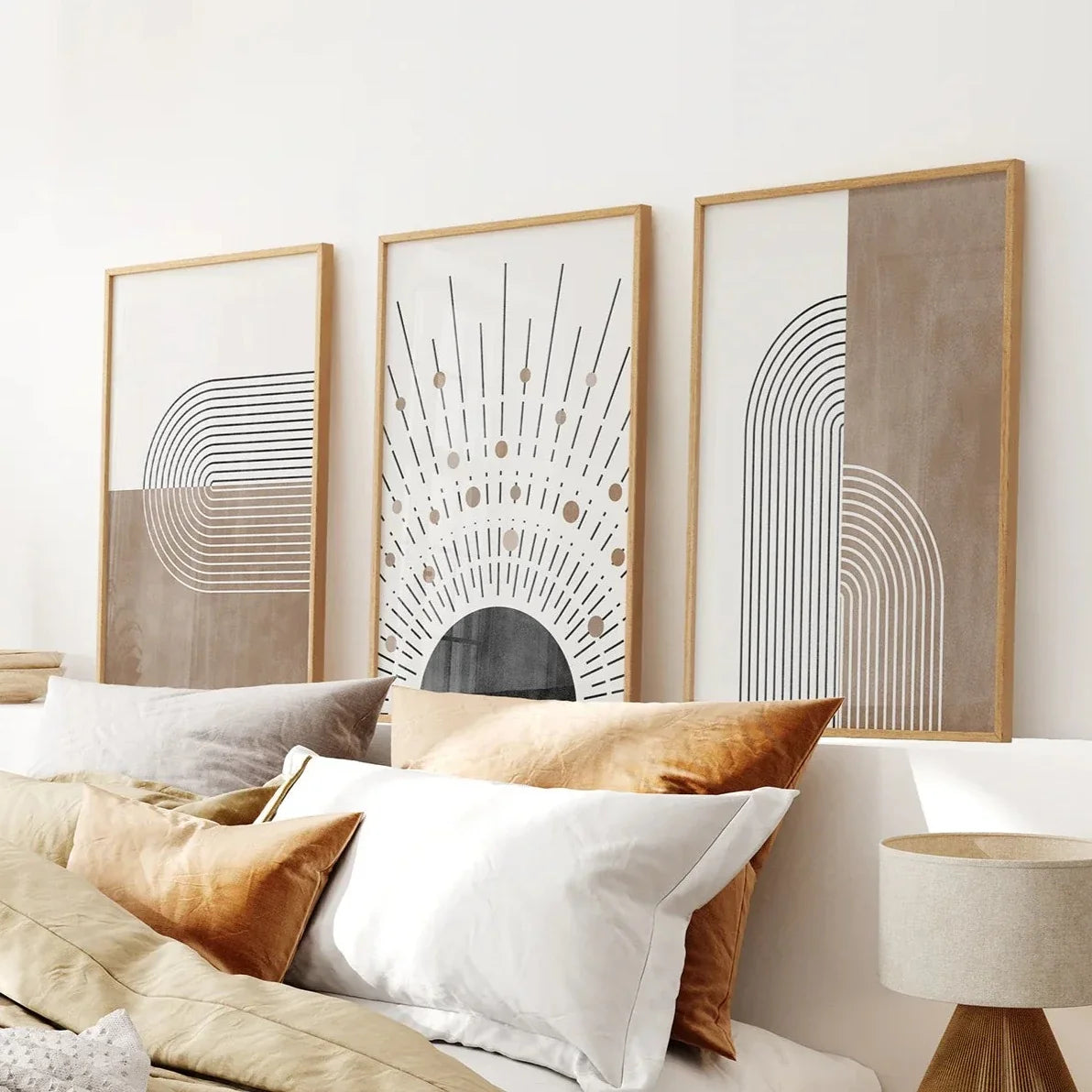 Trendiges Mid Century Stil 3er-Set Kunstdrucke. Boho-Kunst
