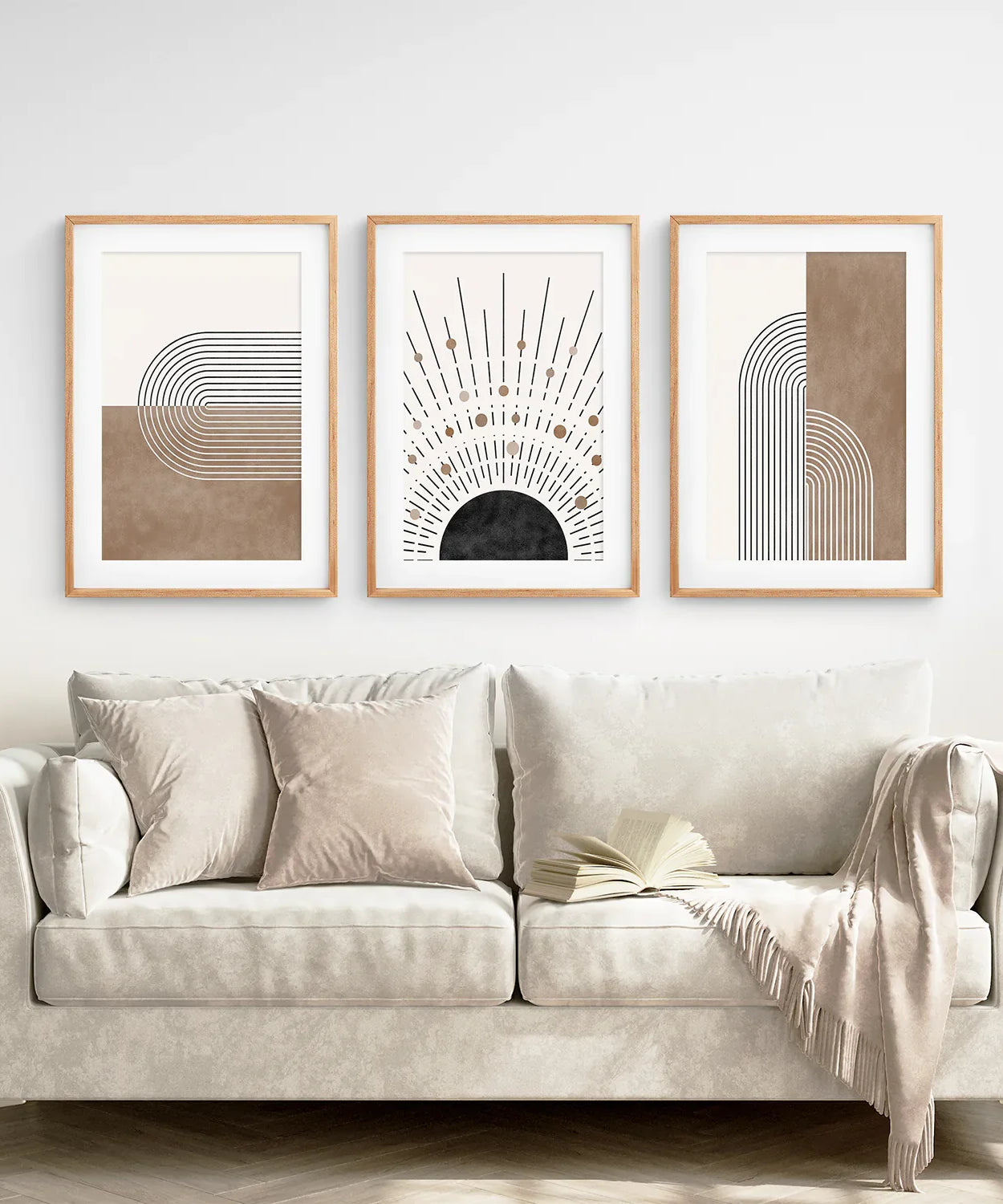 Trendiges Mid Century Stil 3er-Set Kunstdrucke. Boho-Kunst