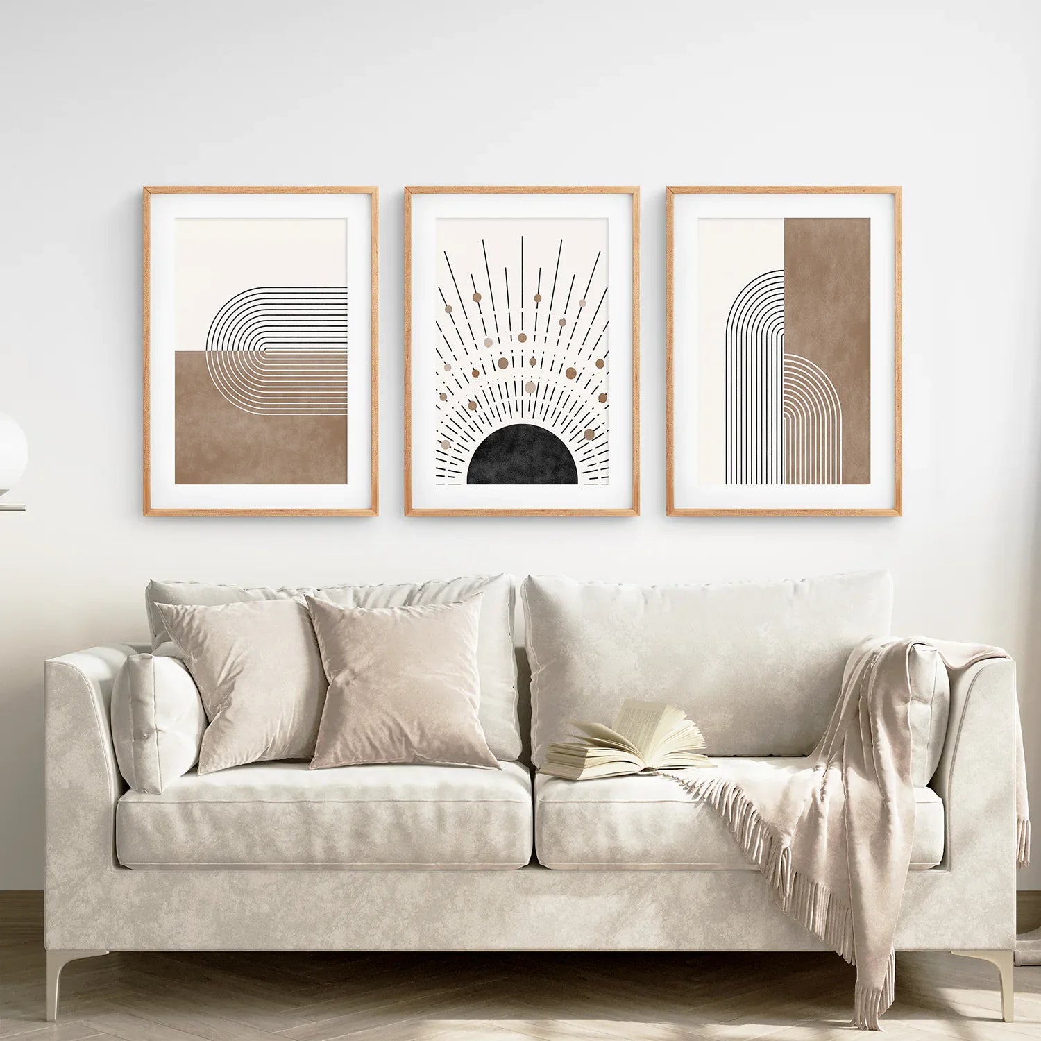 Trendiges Mid Century Stil 3er-Set Kunstdrucke. Boho-Kunst