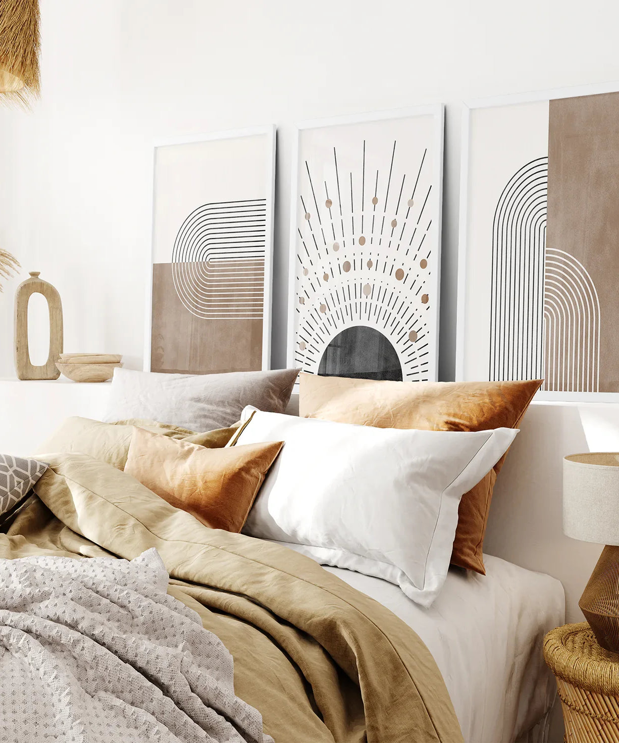 Trendiges Mid Century Stil 3er-Set Kunstdrucke. Boho-Kunst