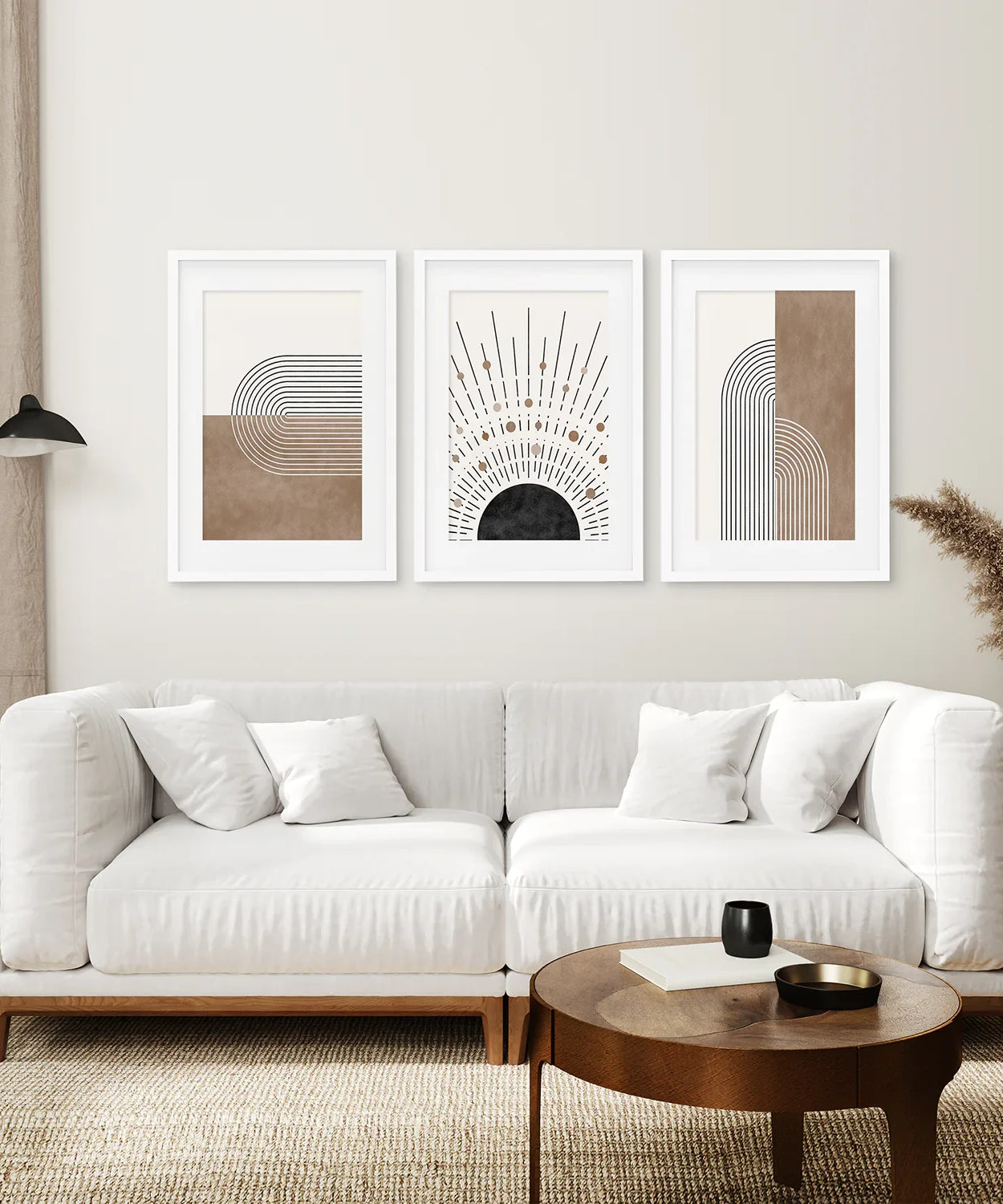 Trendiges Mid Century Stil 3er-Set Kunstdrucke. Boho-Kunst
