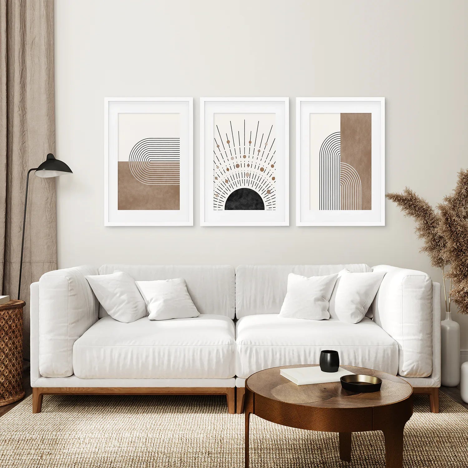 Trendiges Mid Century Stil 3er-Set Kunstdrucke. Boho-Kunst