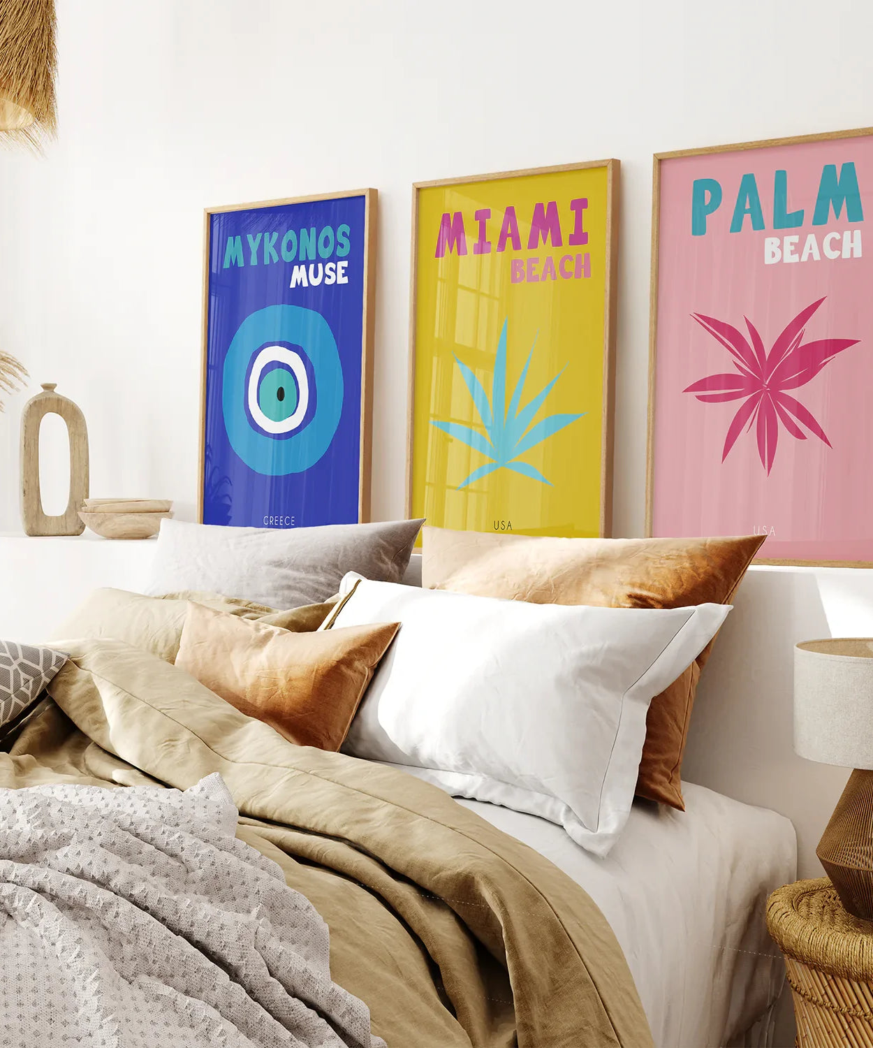Trendy Maximalistisches Raumdekor, 3er-Set Drucke. Reisethema
