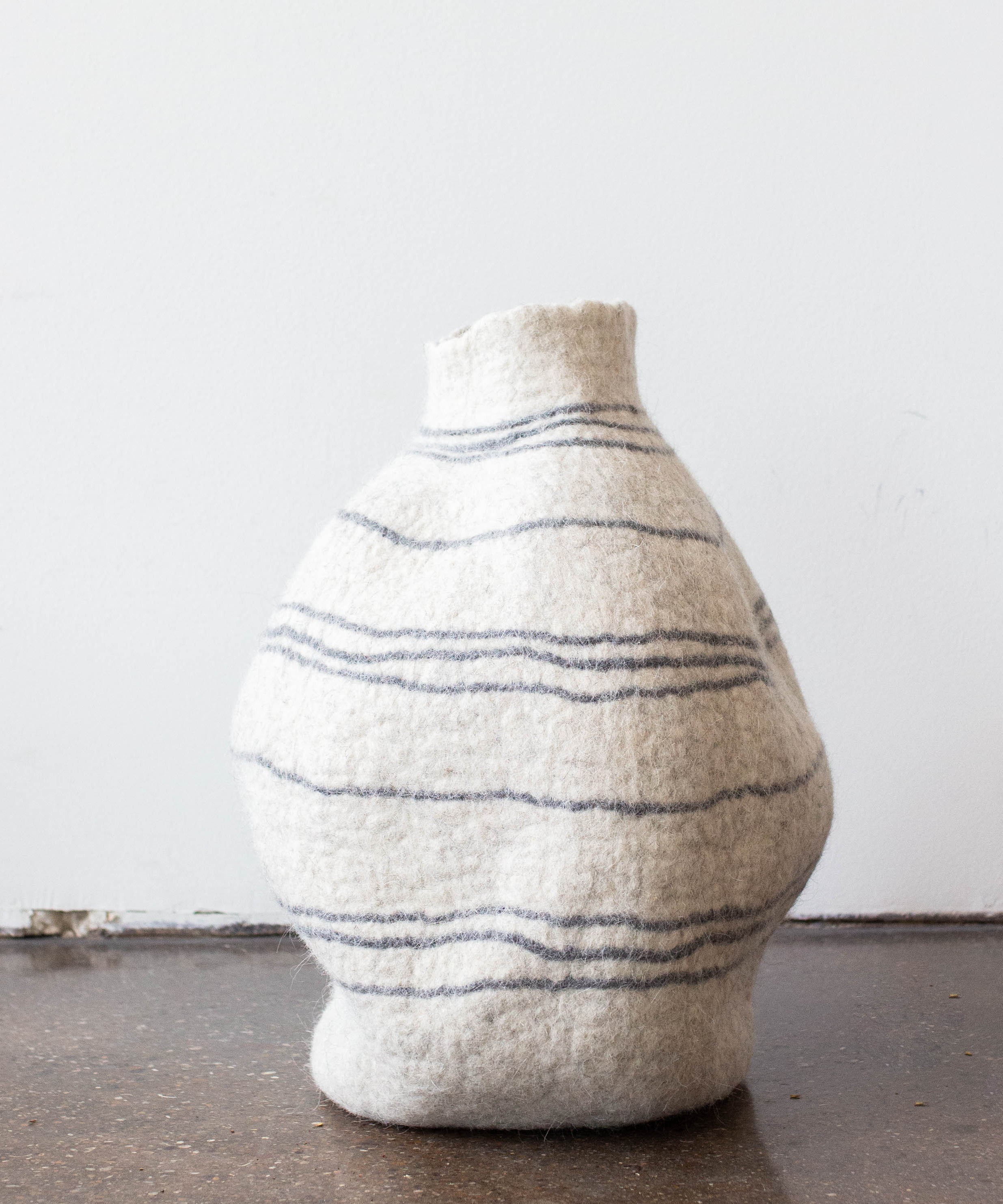 Tribal Lines Hand-Felted Wool Natural White Gourd Basket