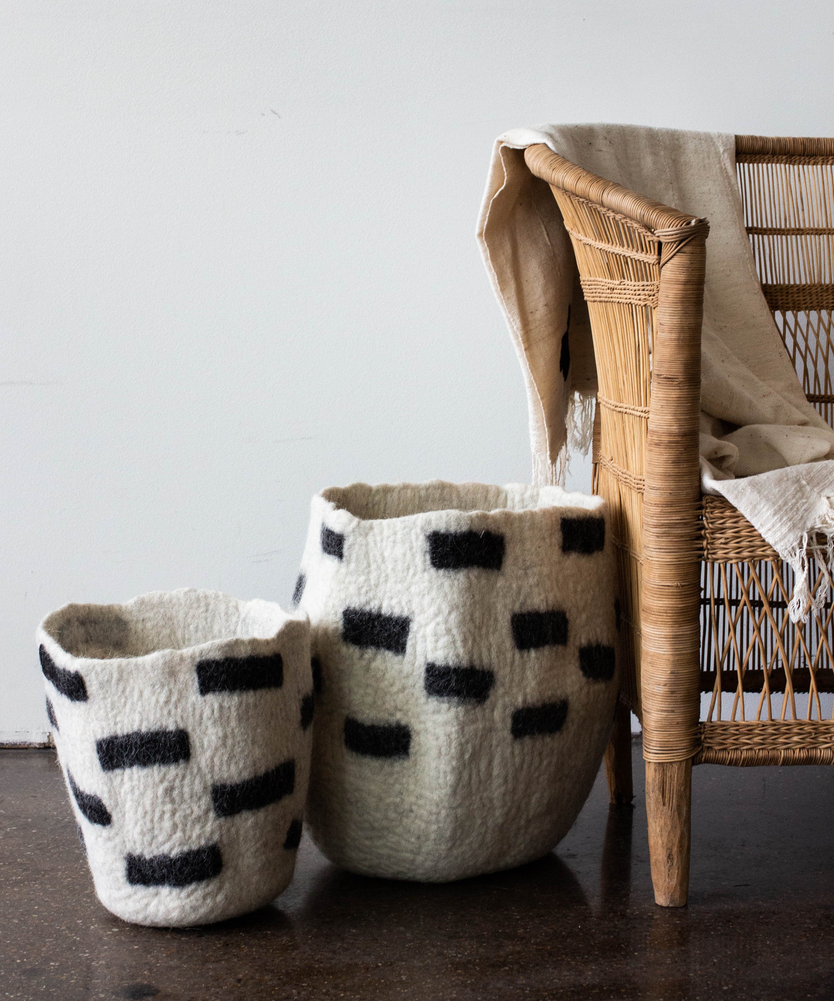 Tribal Repeat Black and Ivory Wool Storage Basket