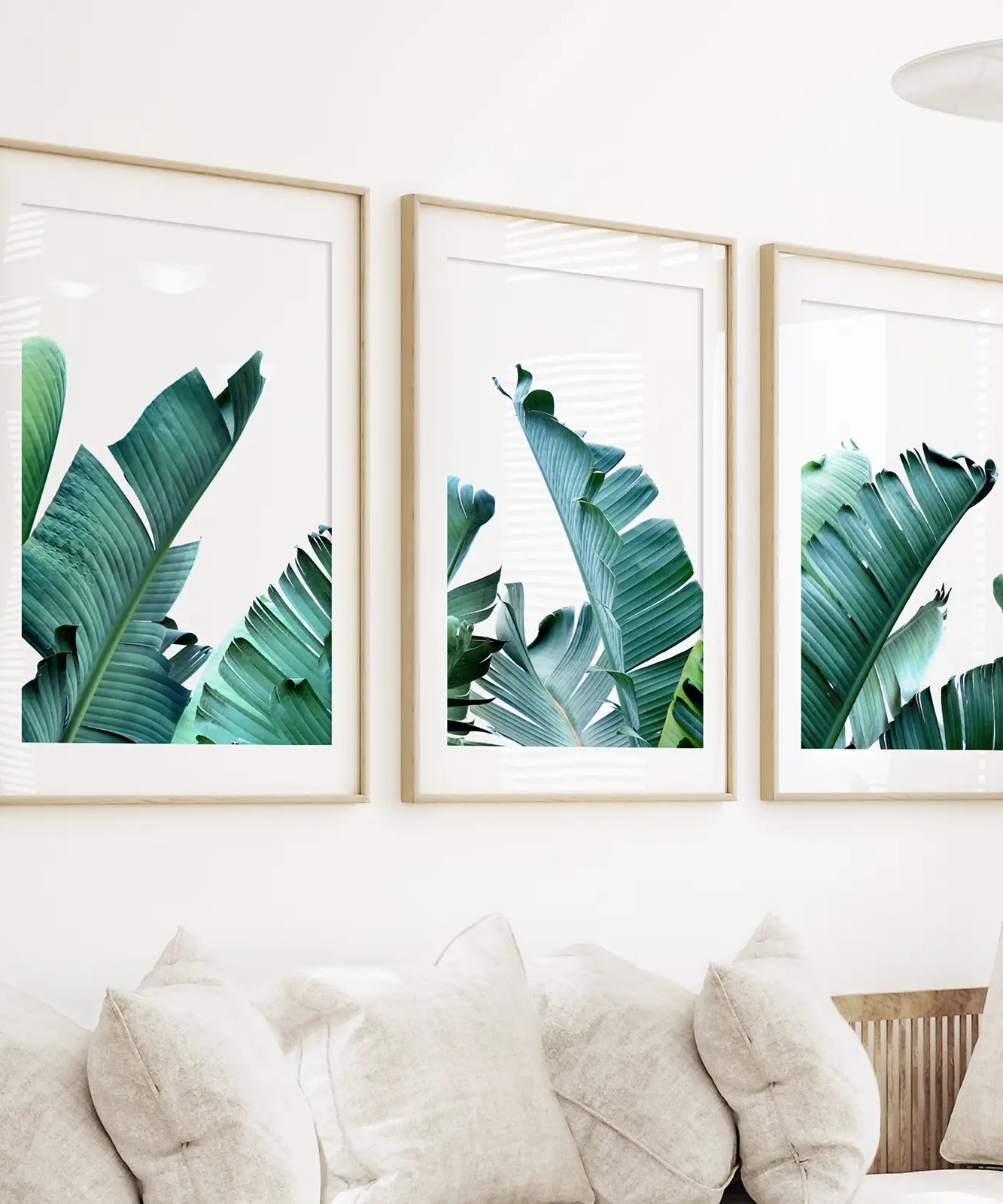 Green Banana Leaves 3 Piece Set. Tropical Wall Art