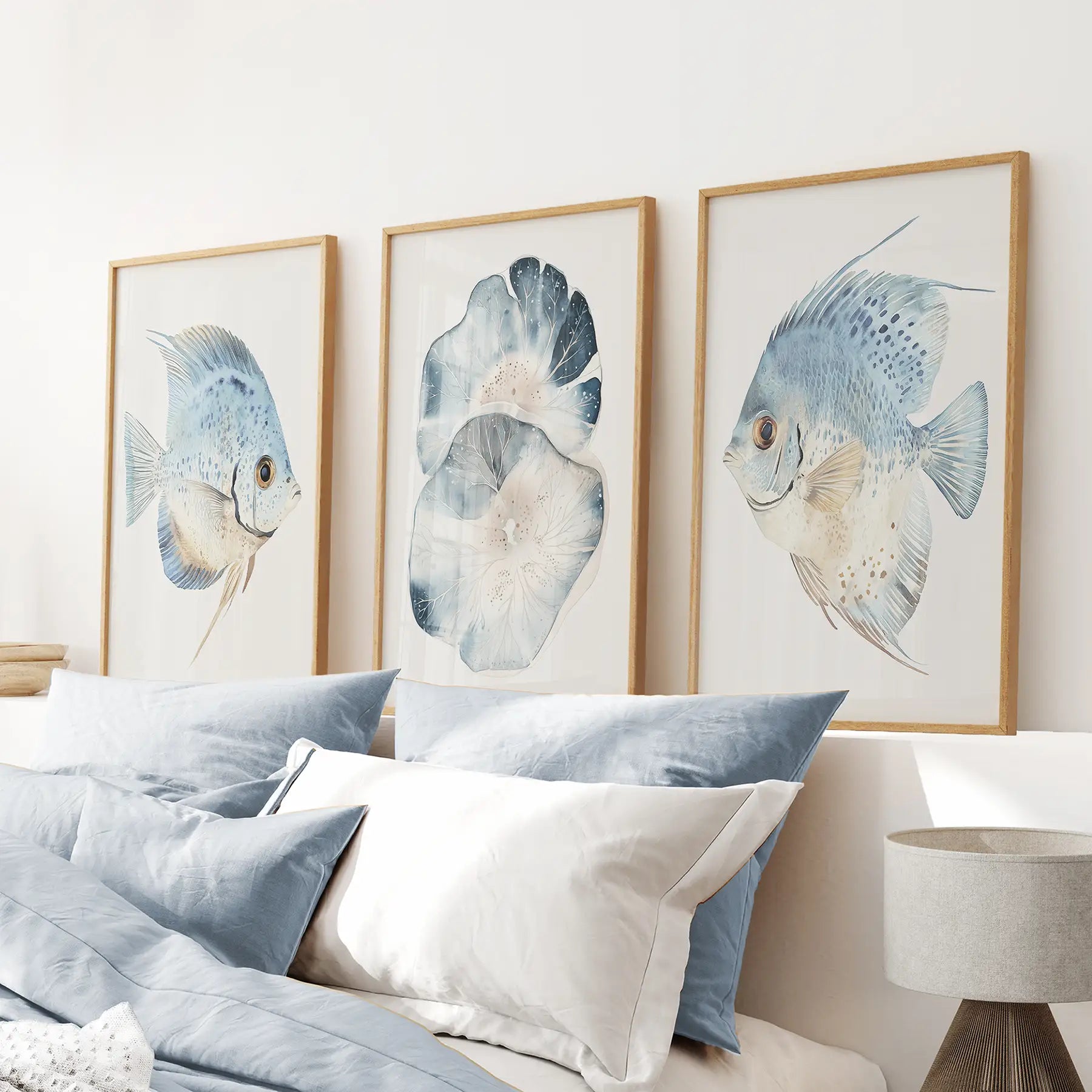 Moderne Aquarell-Küstenbilder. Fisch-Wandkunst-Poster