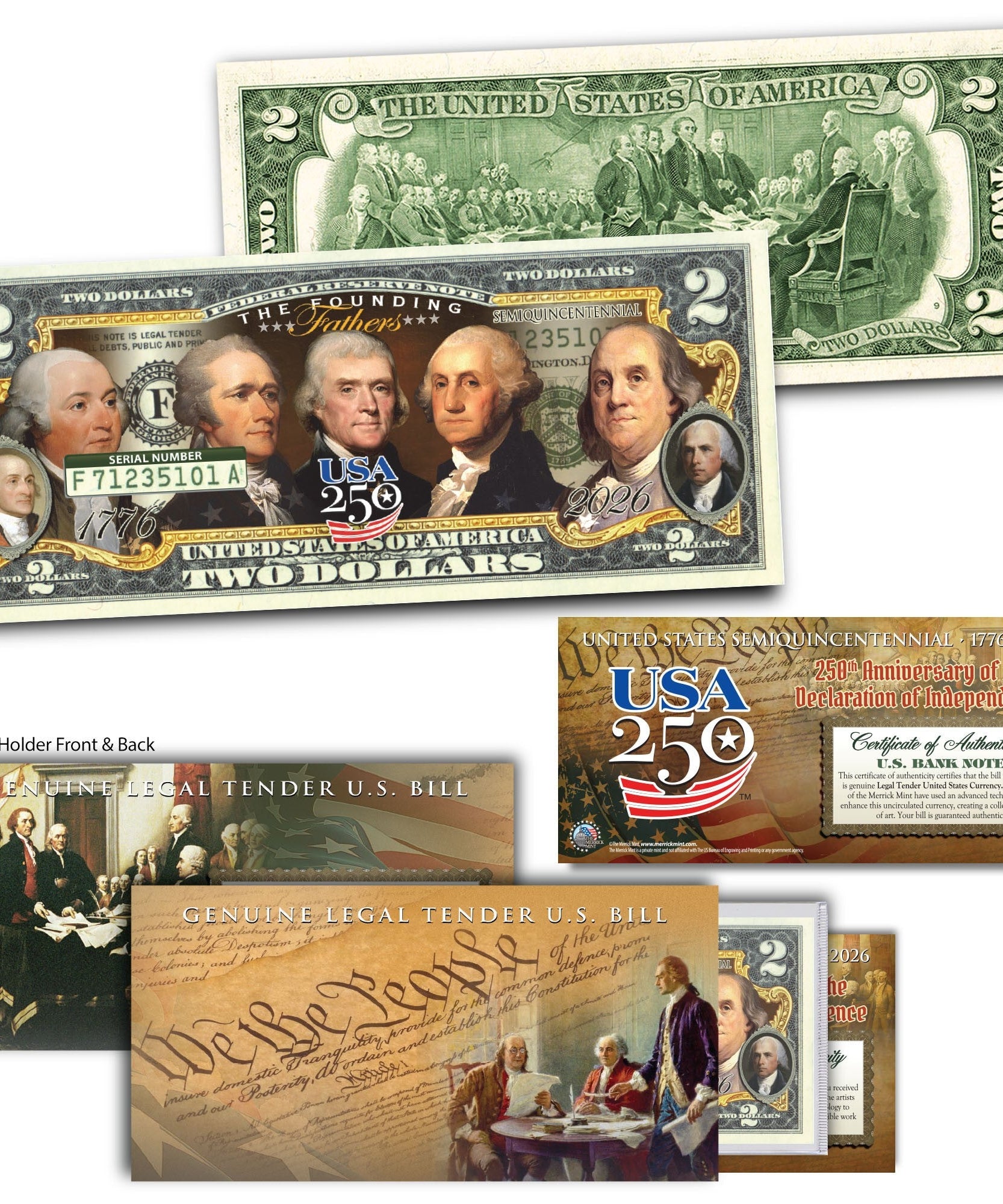 Die Gründerväter | Amerikas 250. Jubiläumssammlerstück $2 Banknote