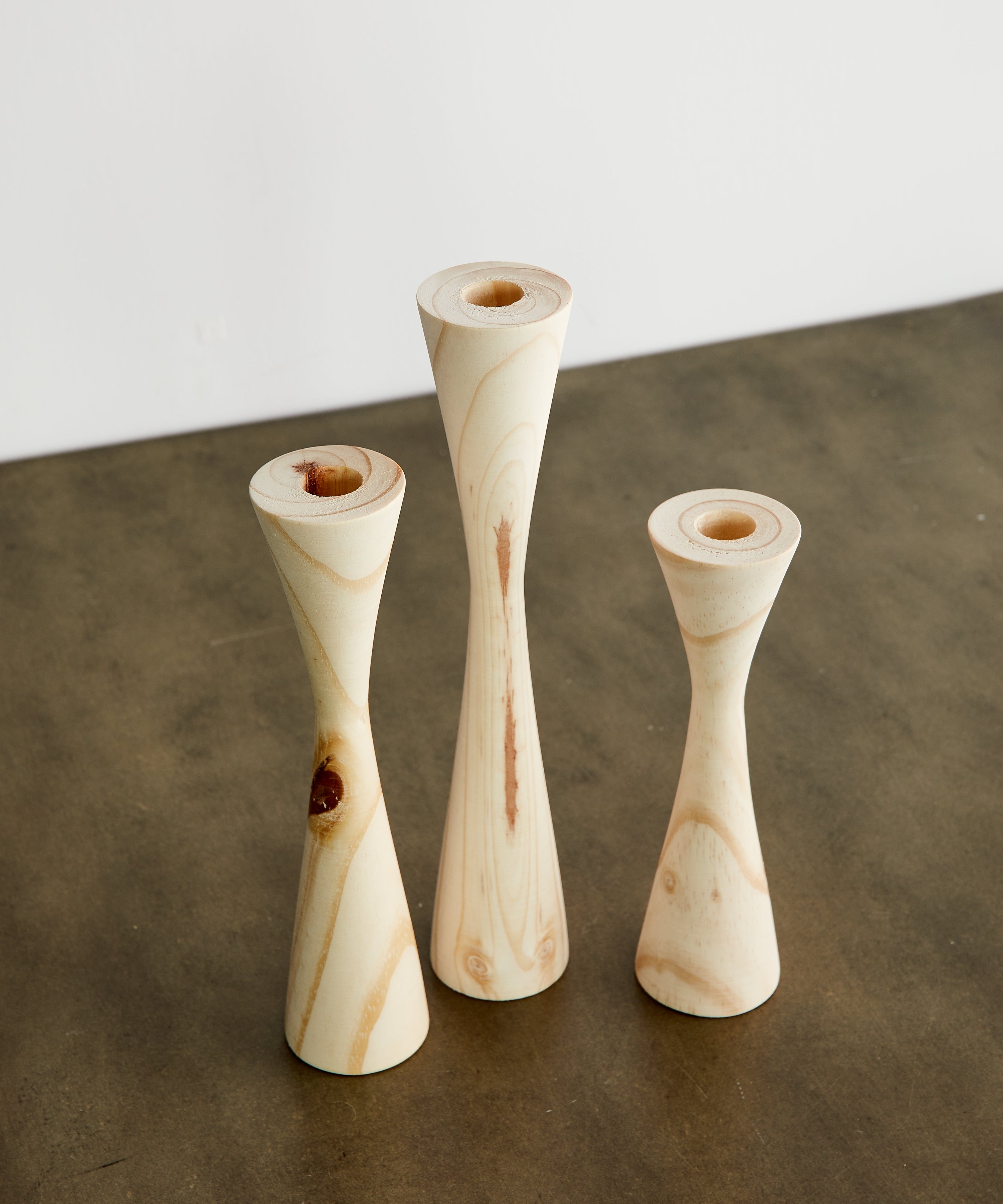Geo Tapered Wooden Candlestick Holder