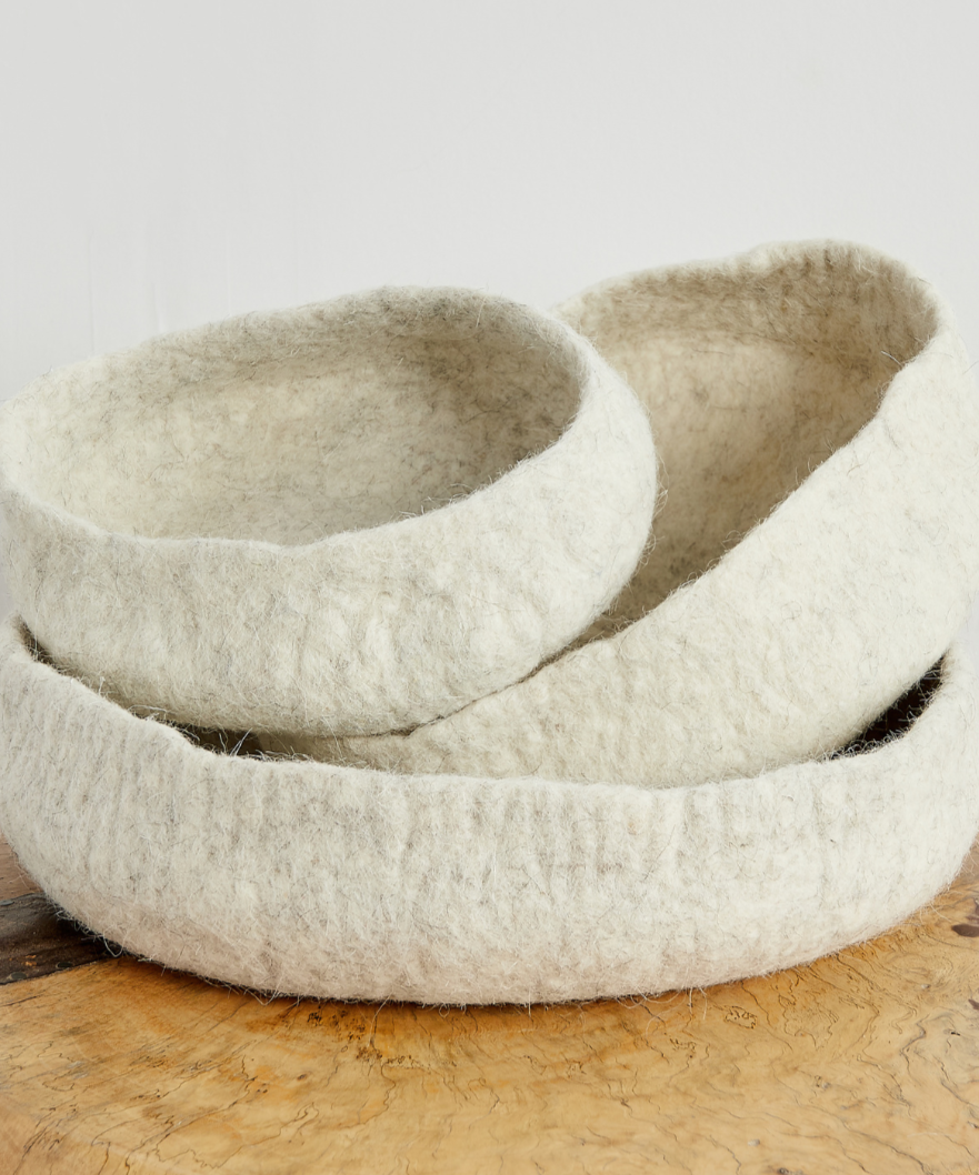 Natural White Hand Felted Nesting Bowls