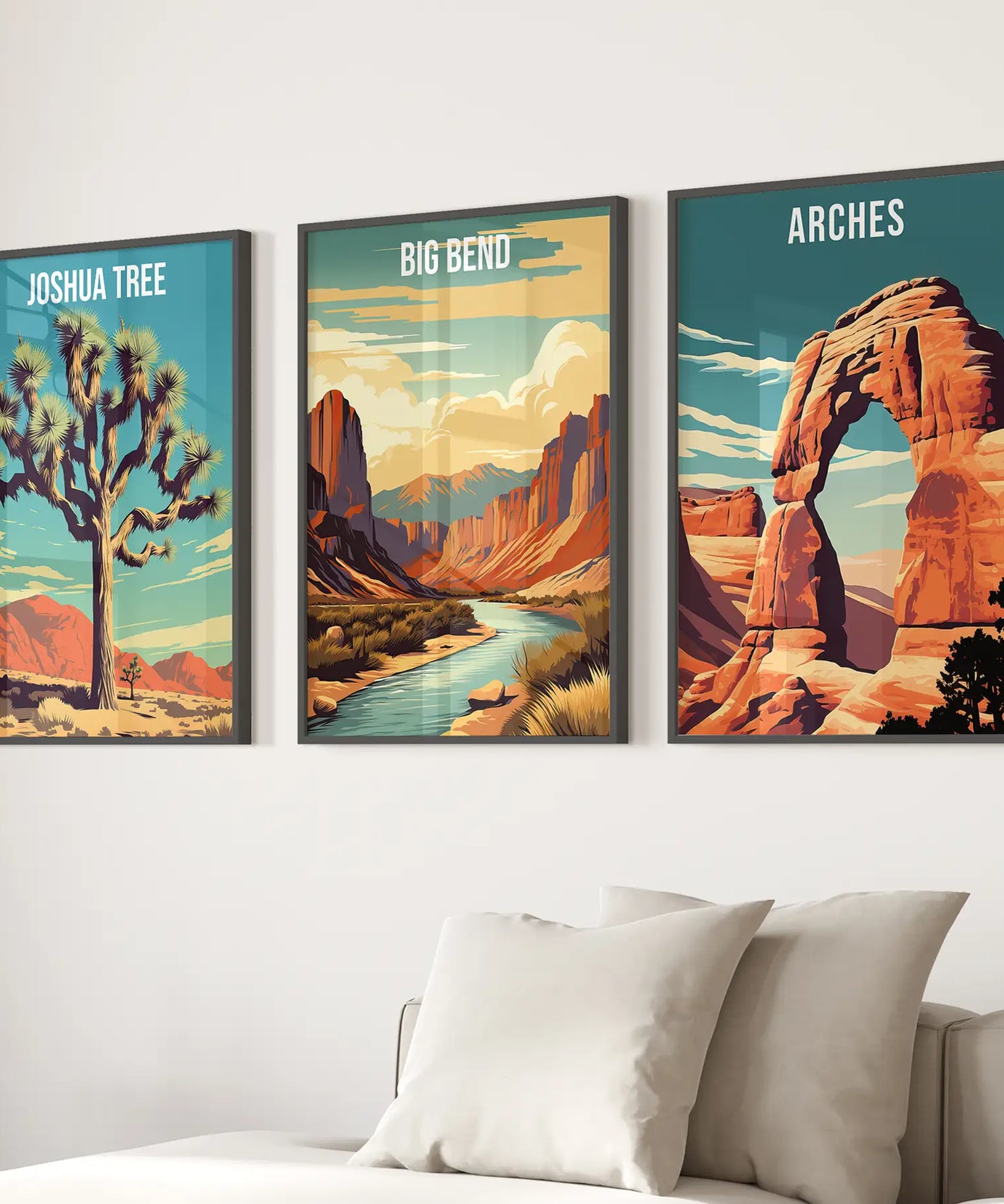 3-teilige USA Nationalpark Kunst. Big Bend, Arches, Joshua Tree