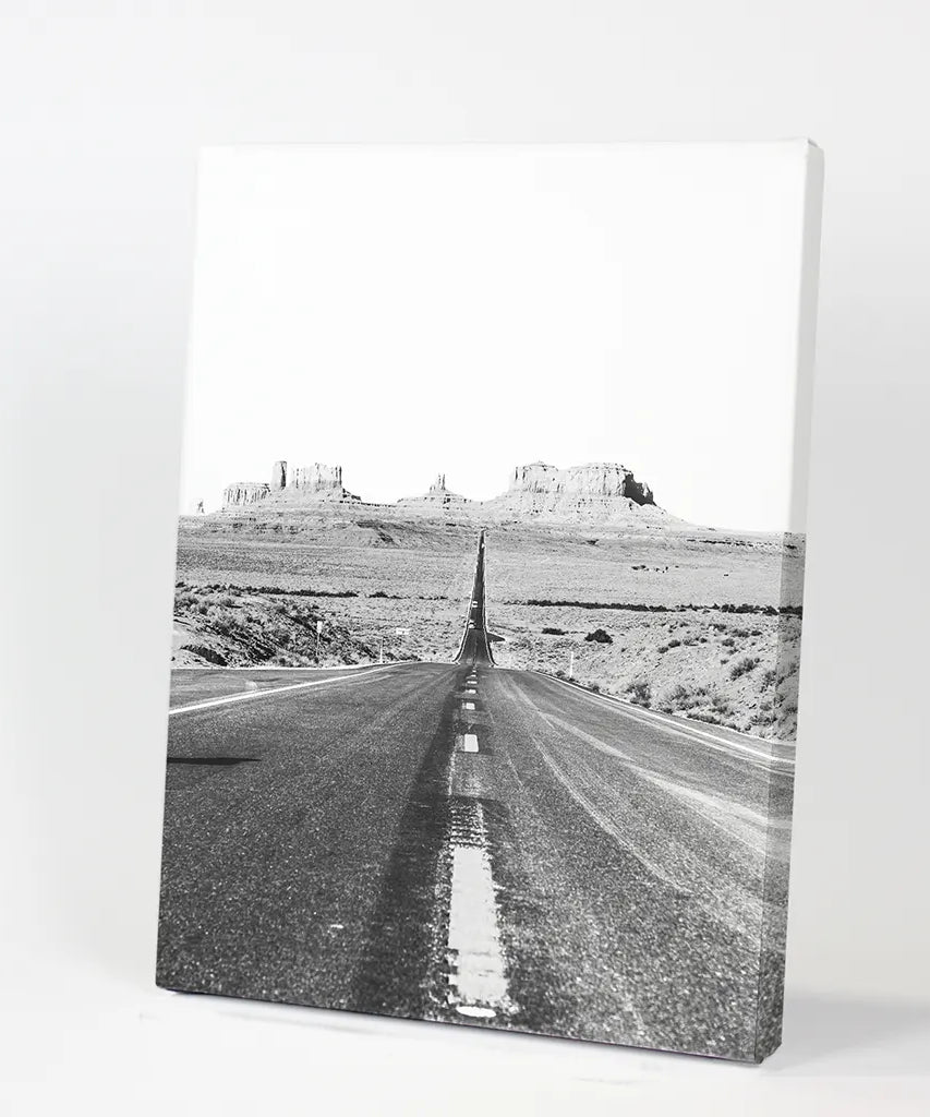 Utah Reise Schwarz-Weiß Wandkunstdruck. Wüstenstraße