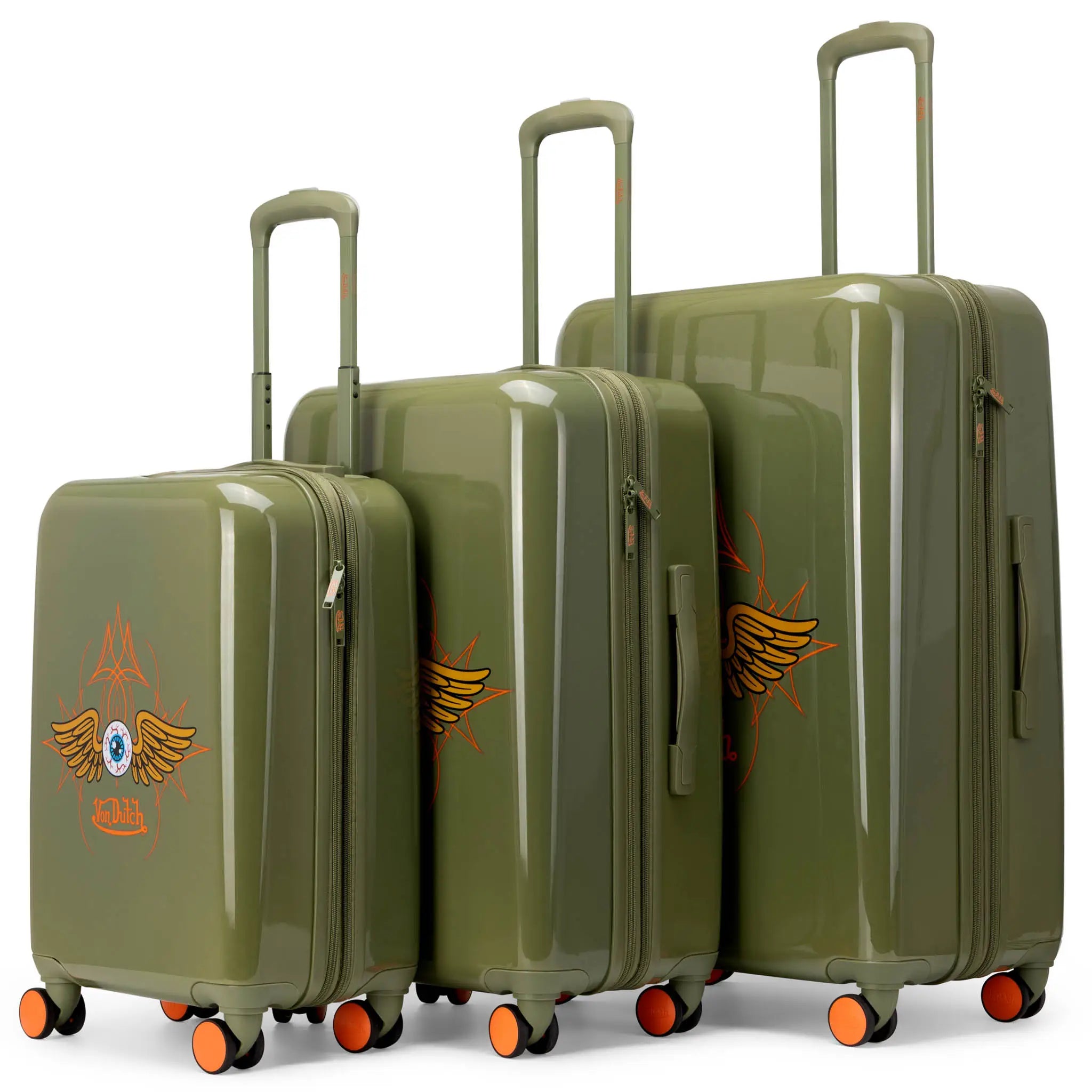 Kustom Kulture 3-teiliges, erweiterbares Hartschalen-Kofferset mit Spinner-Rädern