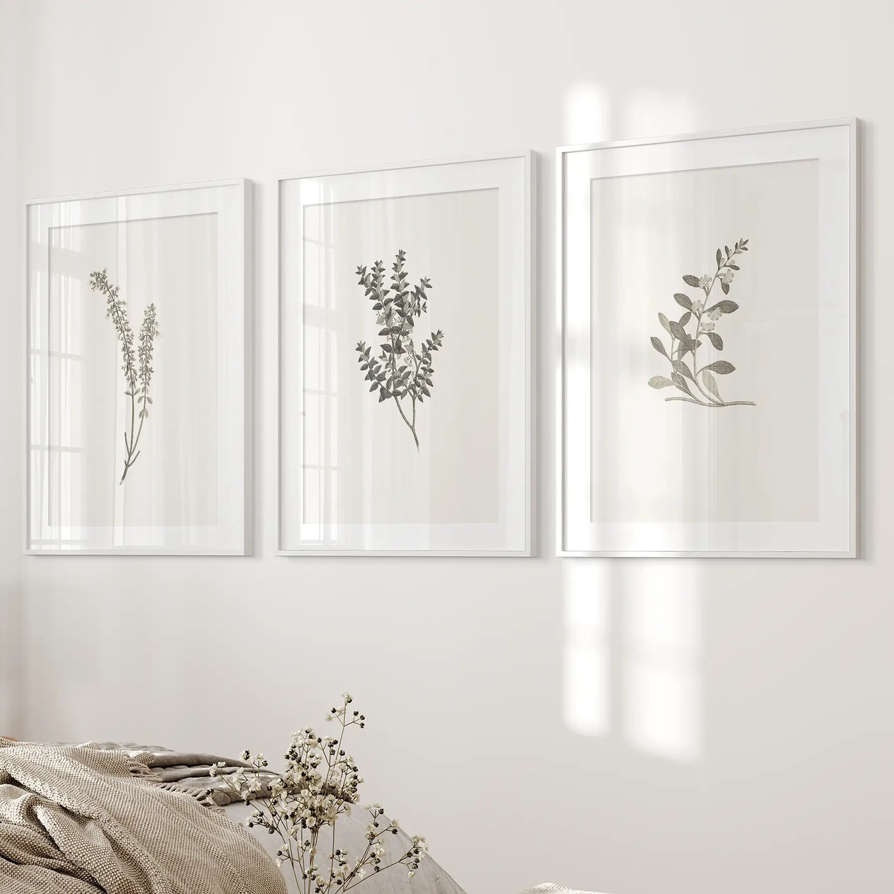 Vintage Floral 3-teilige Wandkunst. Rustikale Botanik-Poster