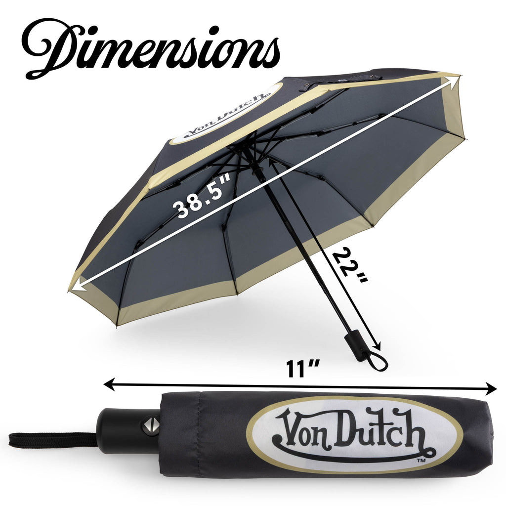 Gold Logo Compact Automatic Umbrella, Strong & Portable