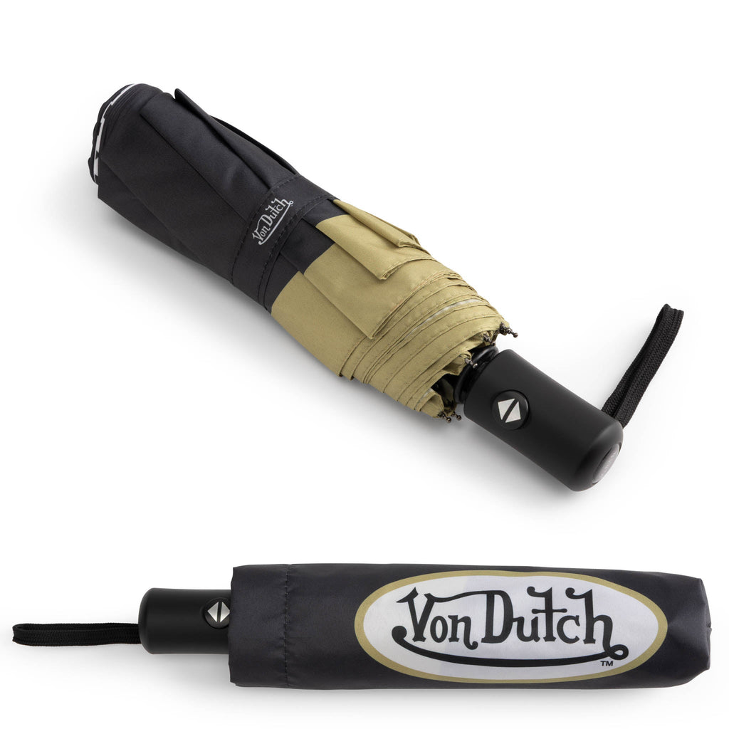 Gold Logo Compact Automatic Umbrella, Strong & Portable