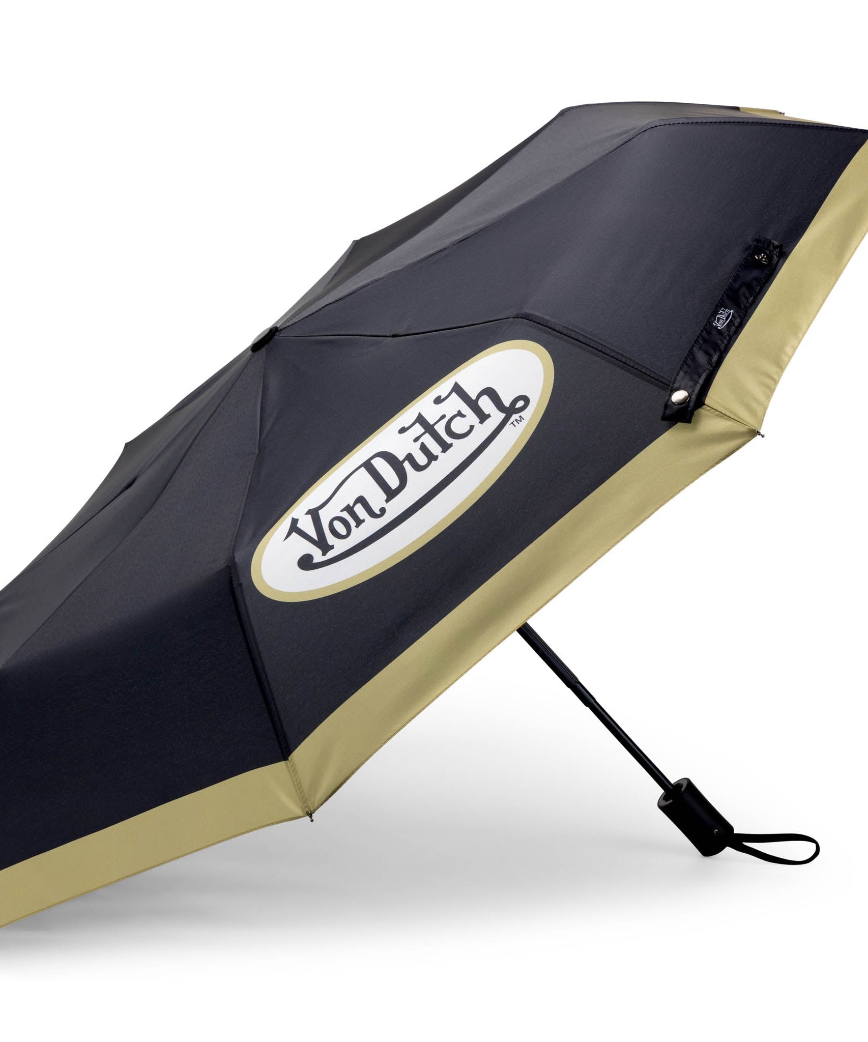 Gold Logo kompakter Taschenschirm, stabil und tragbar