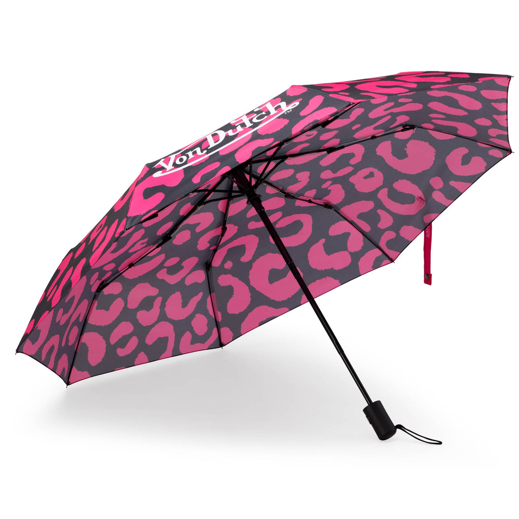 Hot Pink Cheetah Compact Automatic Umbrella, Strong & Portable