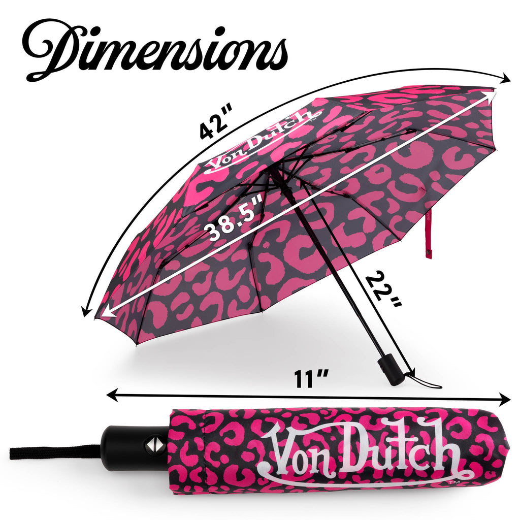 Hot Pink Cheetah Compact Automatic Umbrella, Strong & Portable