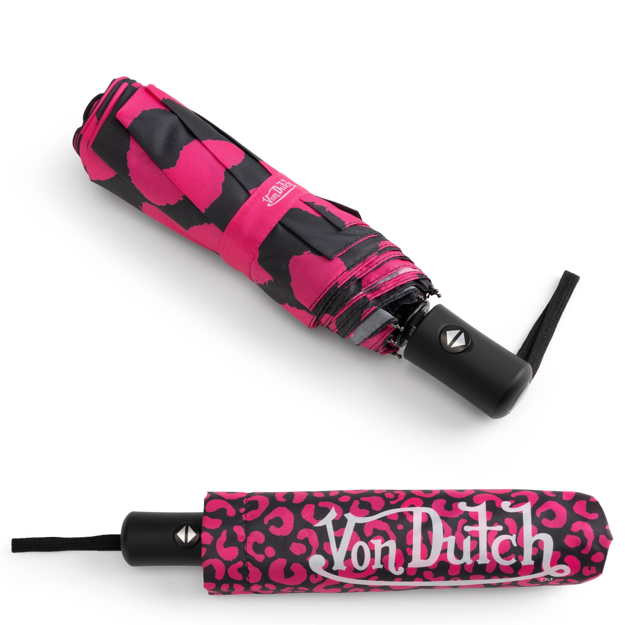 Hot Pink Cheetah Compact Automatic Umbrella, Strong & Portable