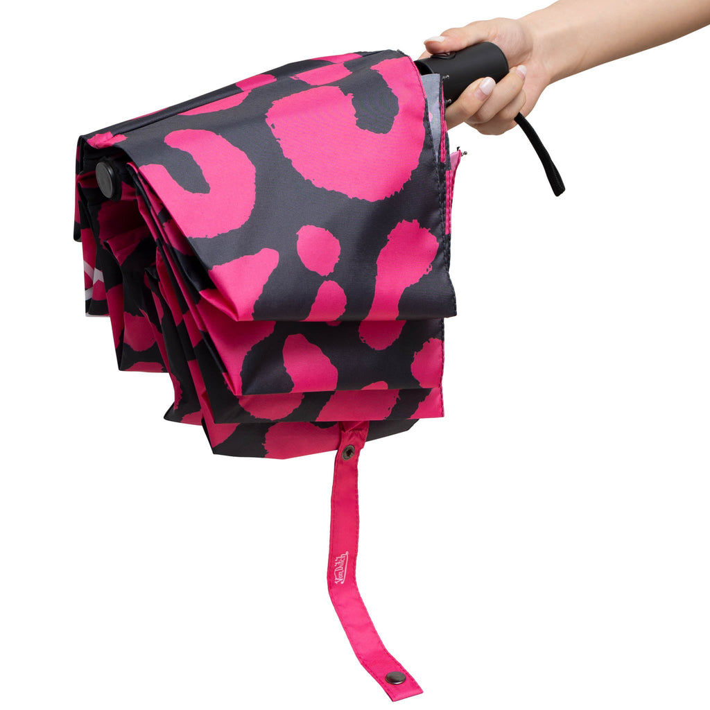 Hot Pink Cheetah Compact Automatic Umbrella, Strong & Portable