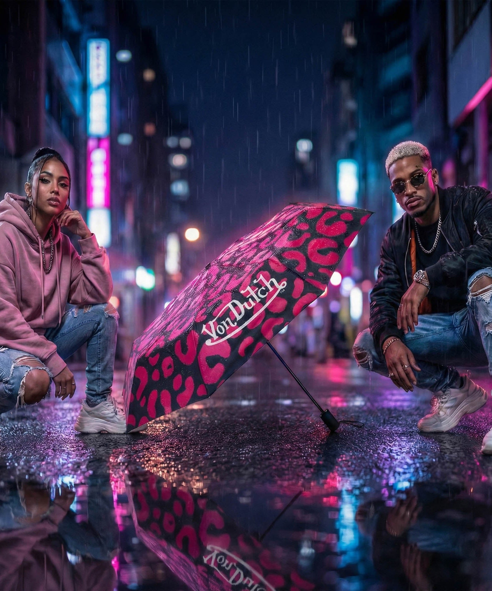 Heißrosa Geparden Kompakt-Automatik-Regenschirm, Stark & Tragbar