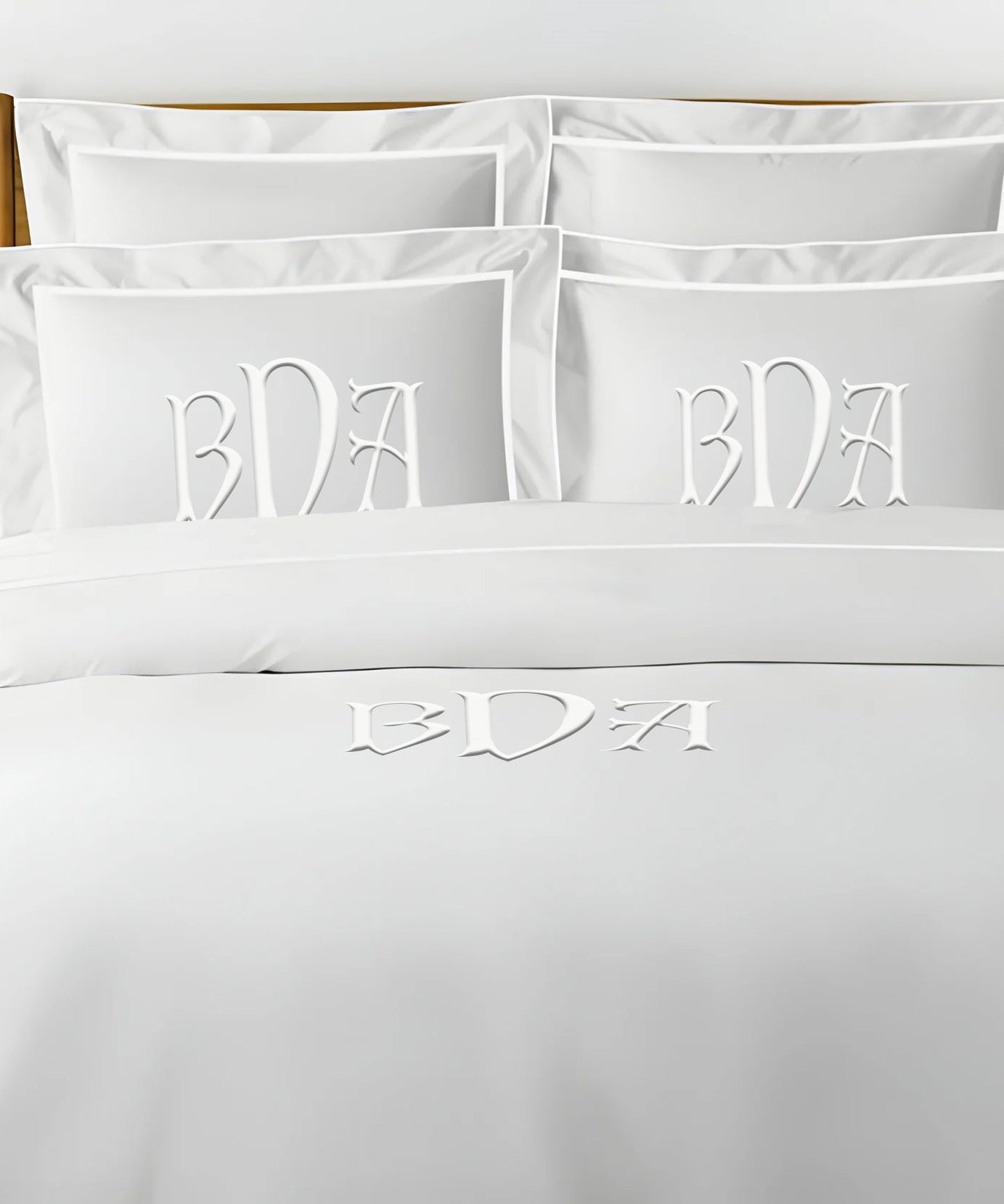 Monogram Embroidery & Border Cotton Sateen Solid Duvet Cover Set