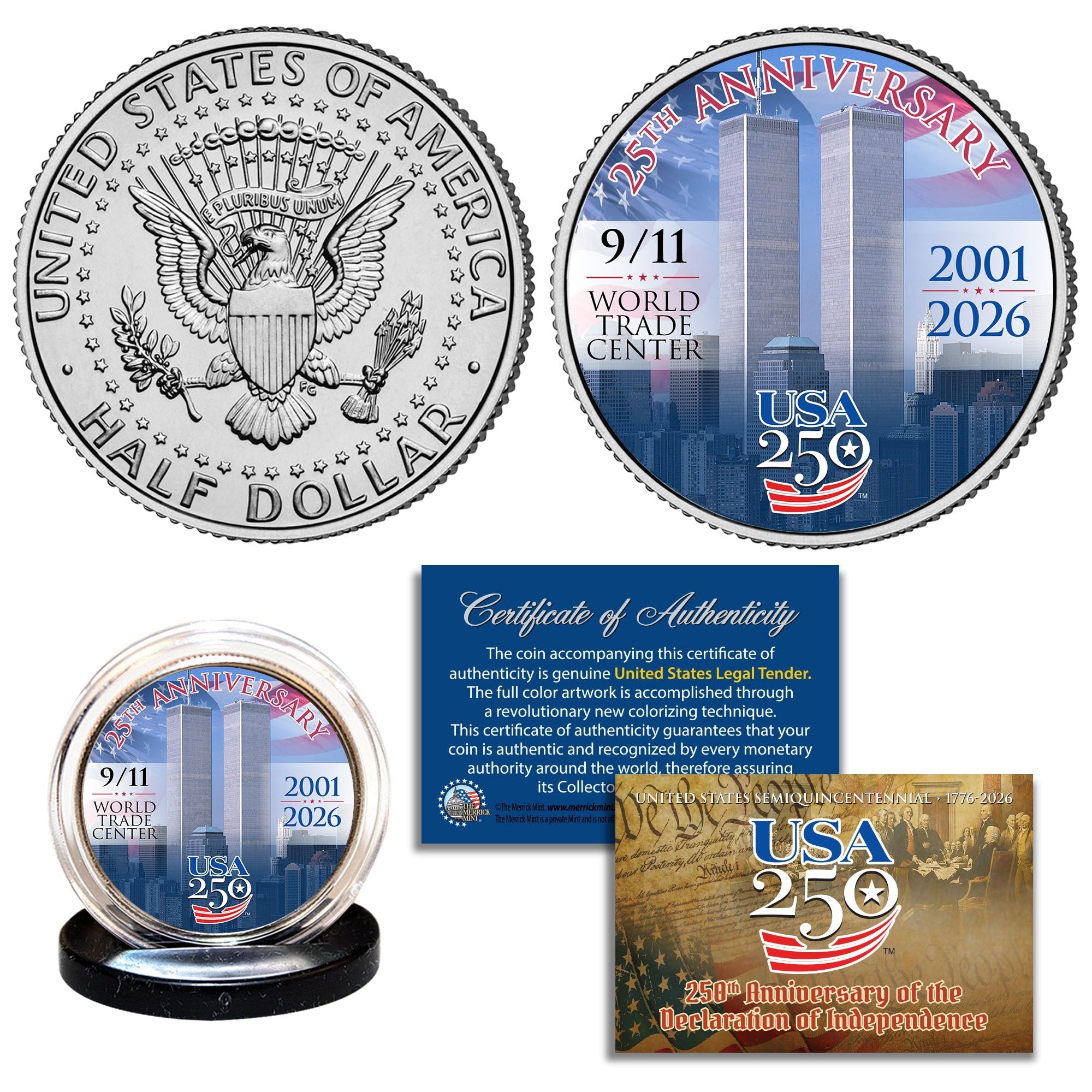 25. Jahrestag des 11. September + 250. Jahrestag Amerikas Gedenkmünze JFK Half Dollar