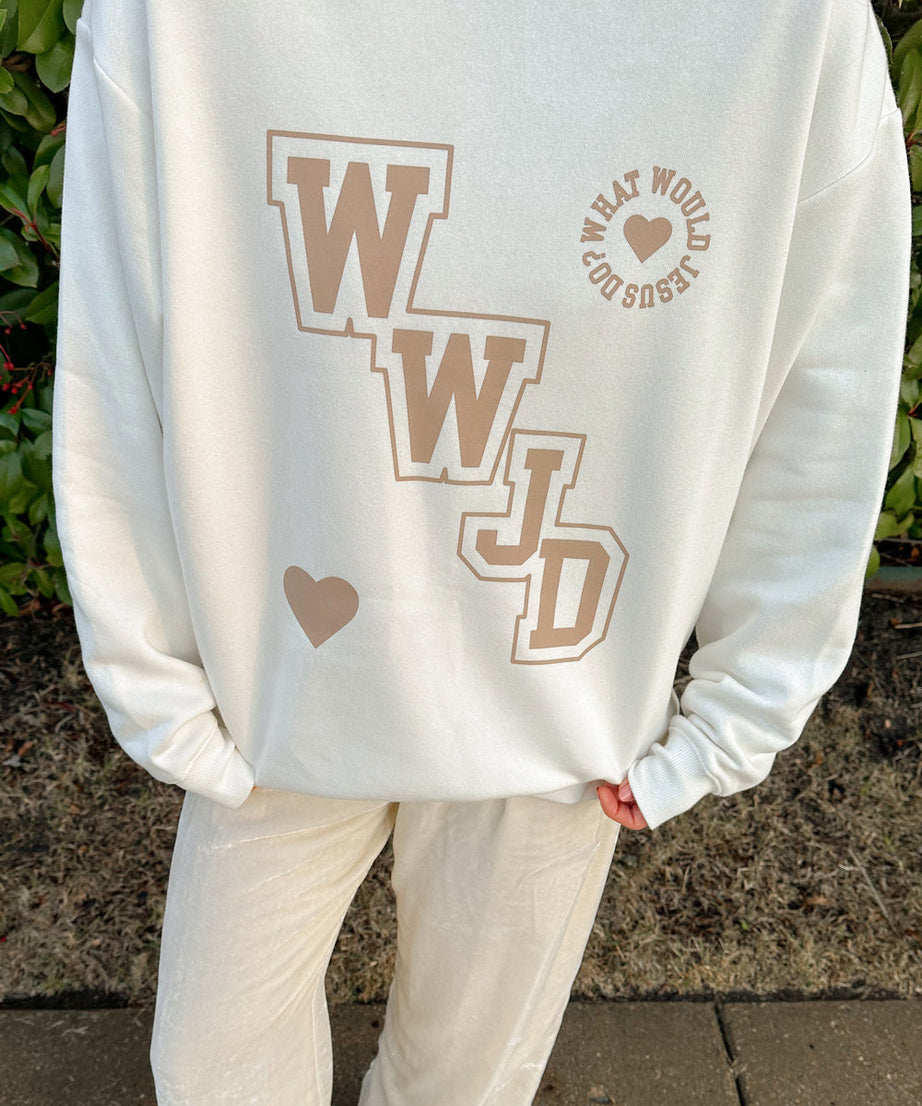 WWJD Varsity Unisex Crewneck