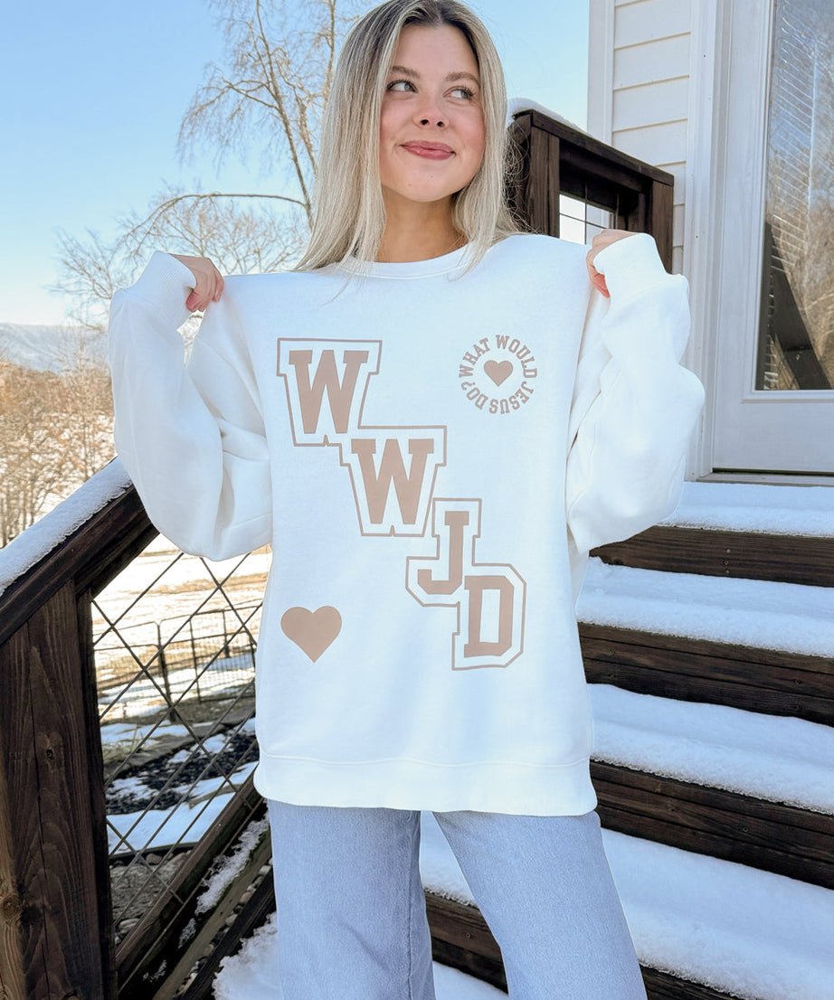 WWJD Varsity Unisex Crewneck