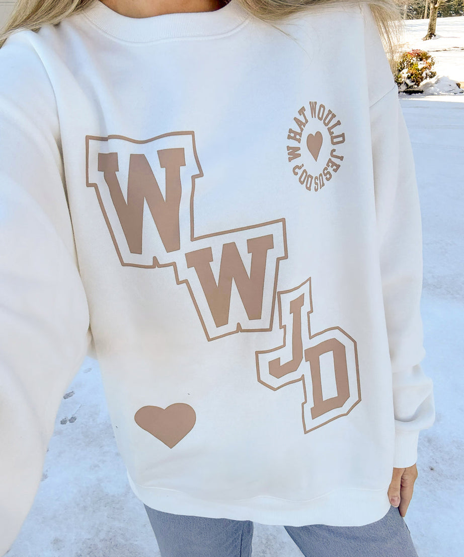 WWJD Varsity Unisex Crewneck