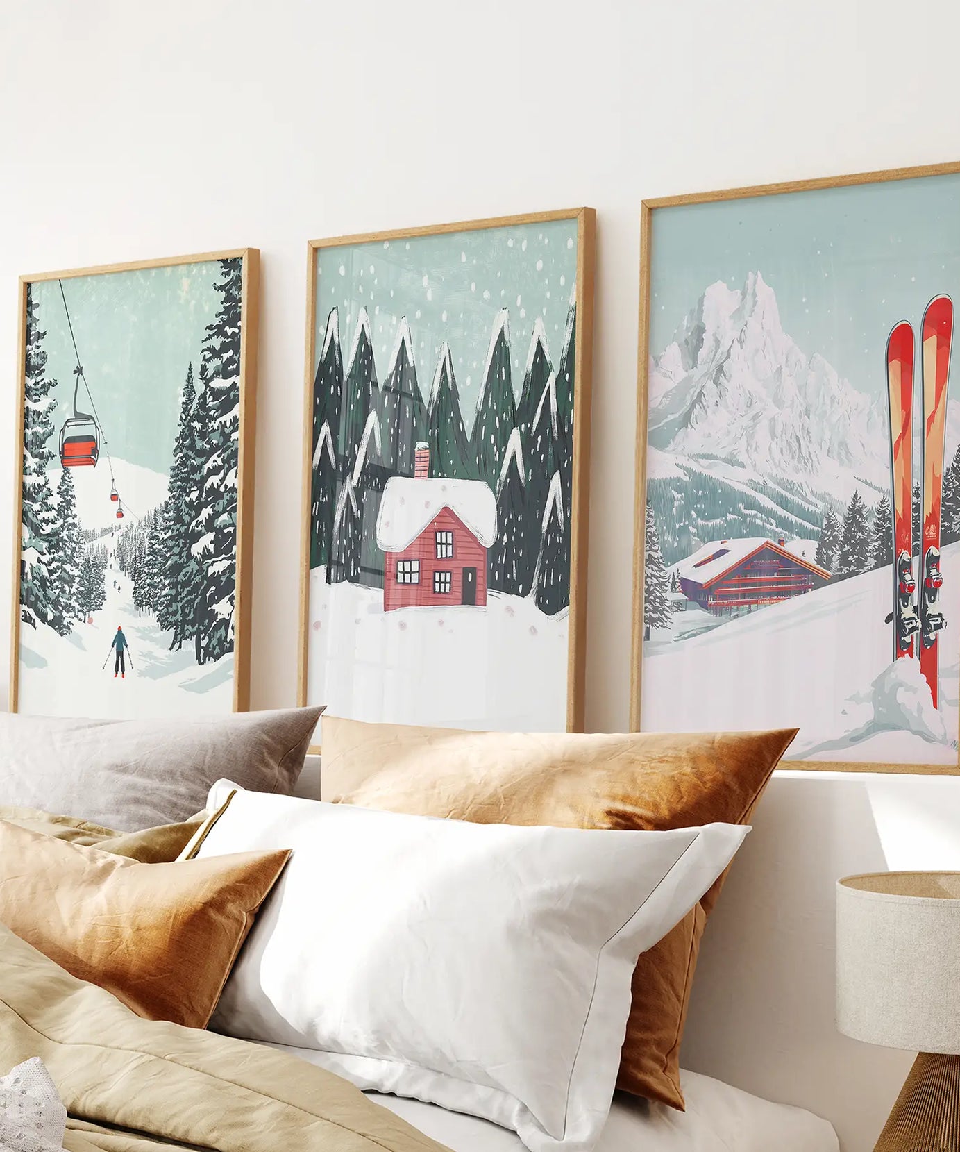 Skilifte, gemütliche Hütte und verschneite Gipfel Wandkunst