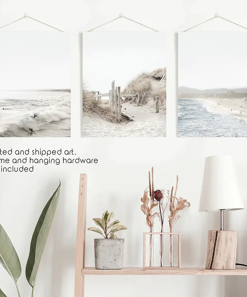 3 Piece Coastal Landscape. Waves, Surfers, Beach Pathway