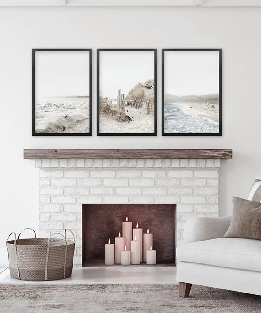 3 Piece Coastal Landscape. Waves, Surfers, Beach Pathway