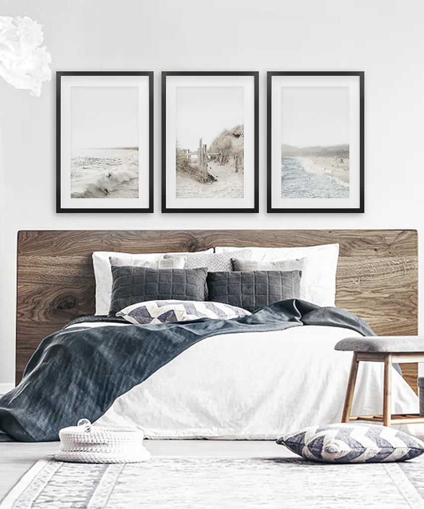 3 Piece Coastal Landscape. Waves, Surfers, Beach Pathway