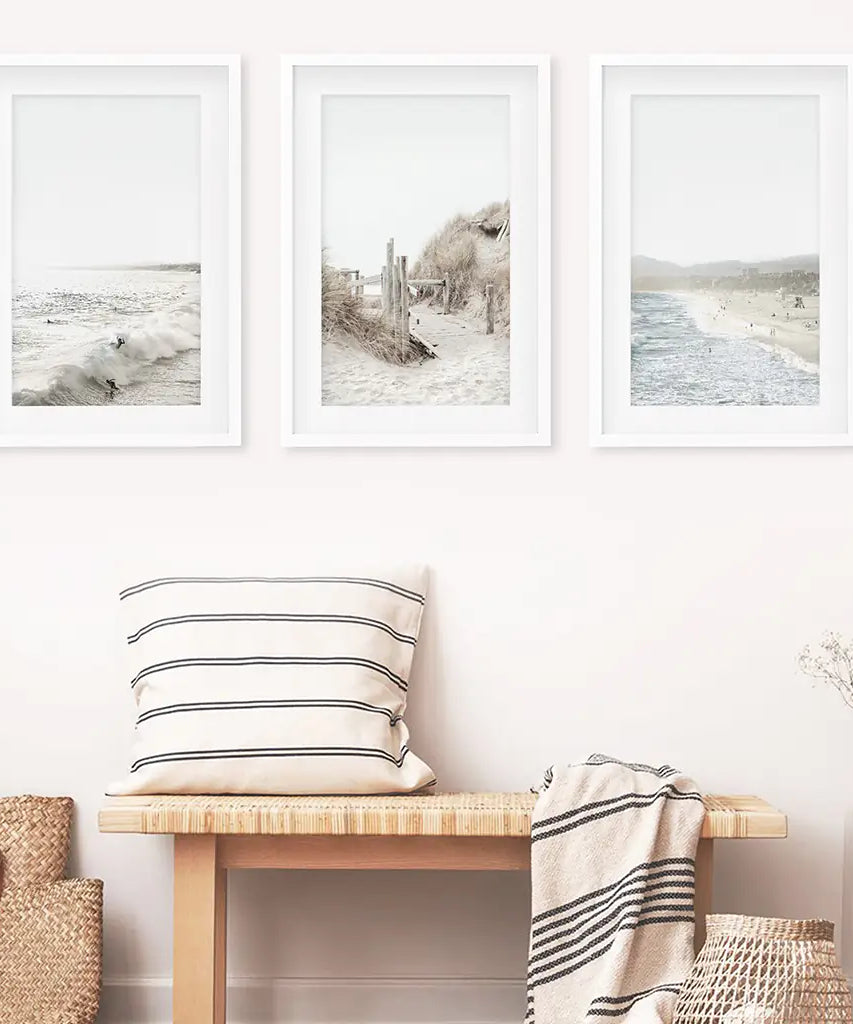 3 Piece Coastal Landscape. Waves, Surfers, Beach Pathway