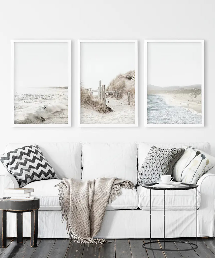 3 Piece Coastal Landscape. Waves, Surfers, Beach Pathway
