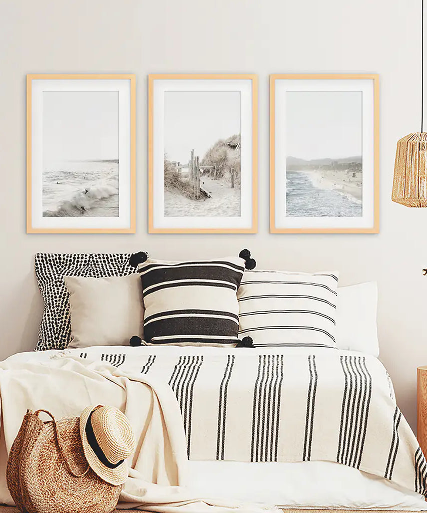 3 Piece Coastal Landscape. Waves, Surfers, Beach Pathway
