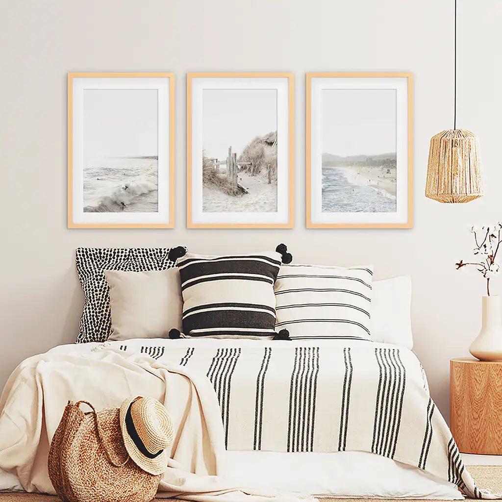 3 Piece Coastal Landscape. Waves, Surfers, Beach Pathway