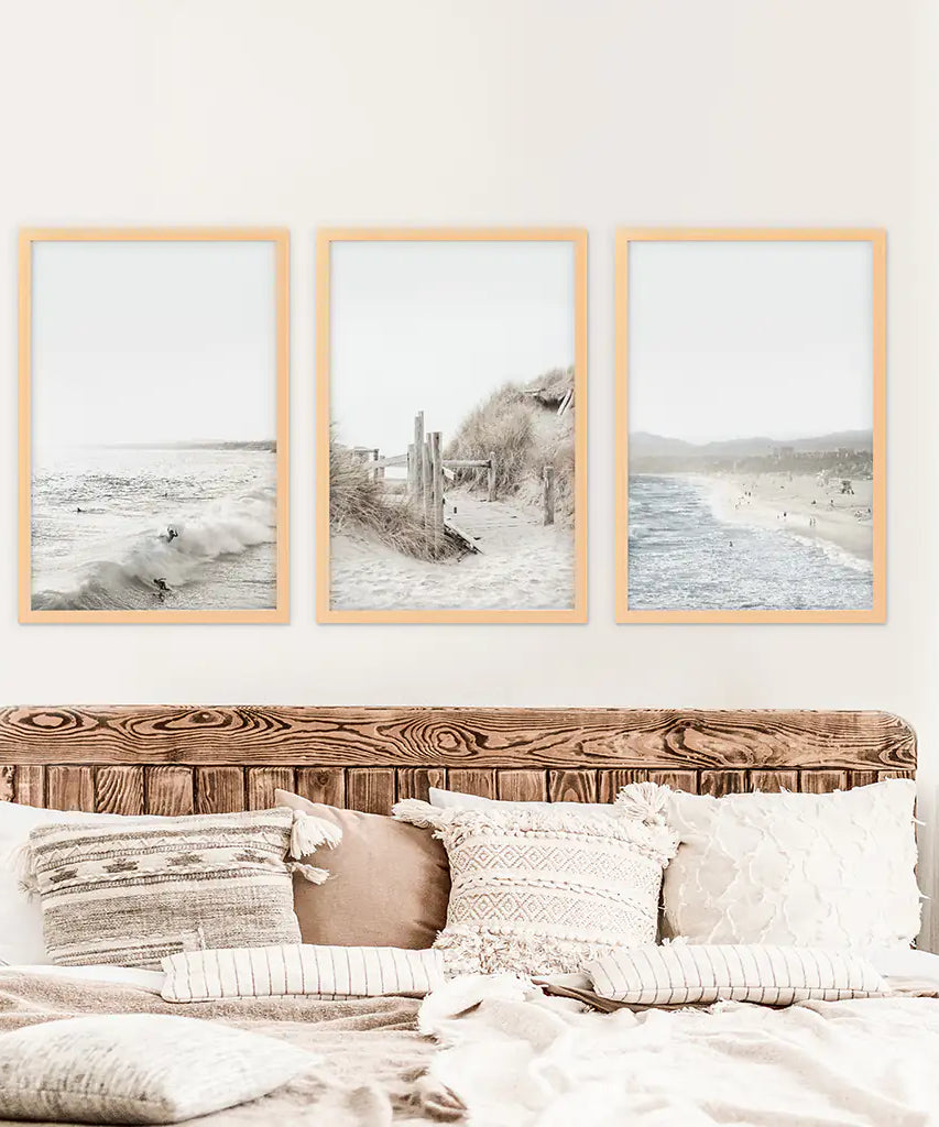 3 Piece Coastal Landscape. Waves, Surfers, Beach Pathway