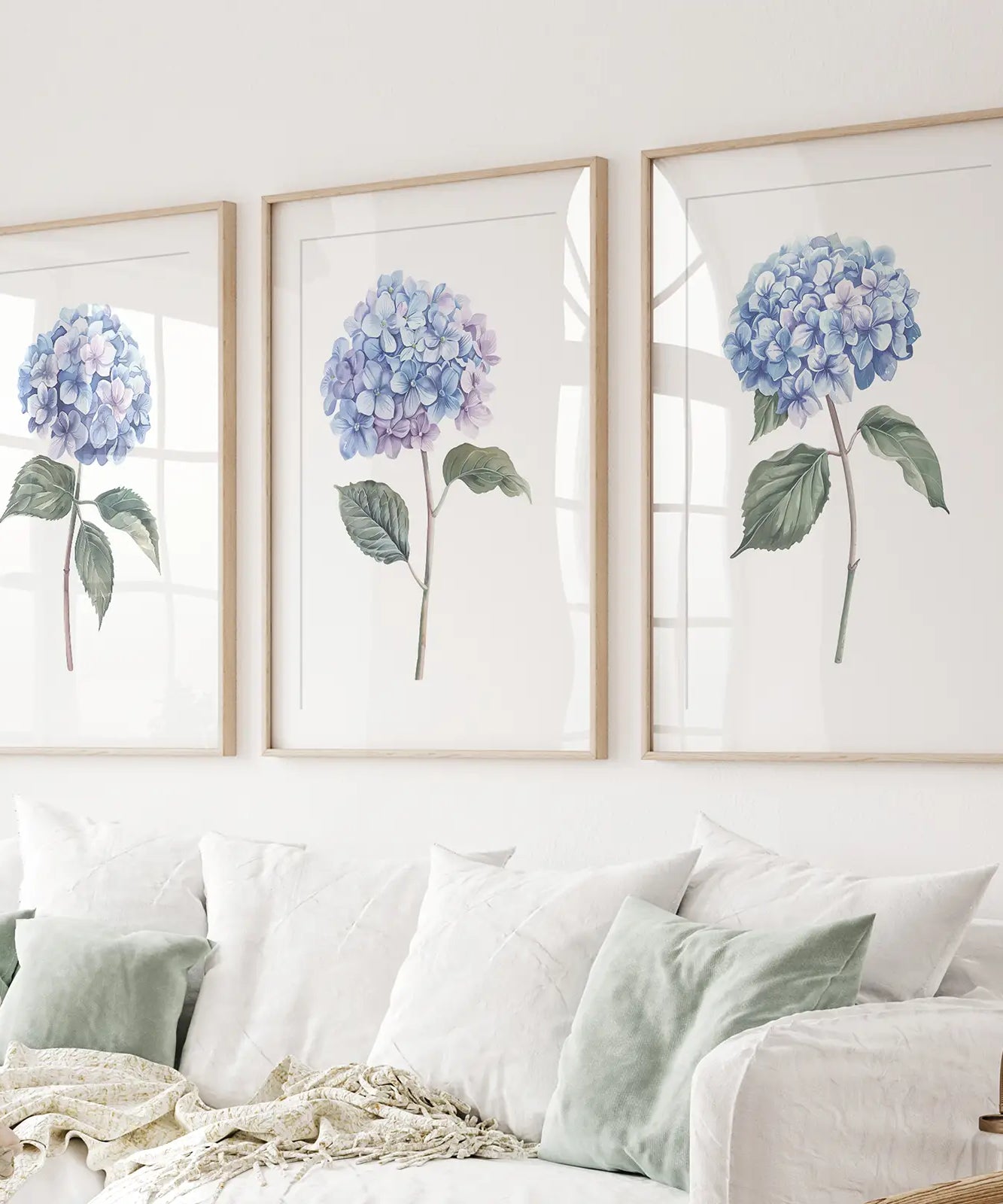 Hellblau Hortensie Blumen Wandkunst Poster Set