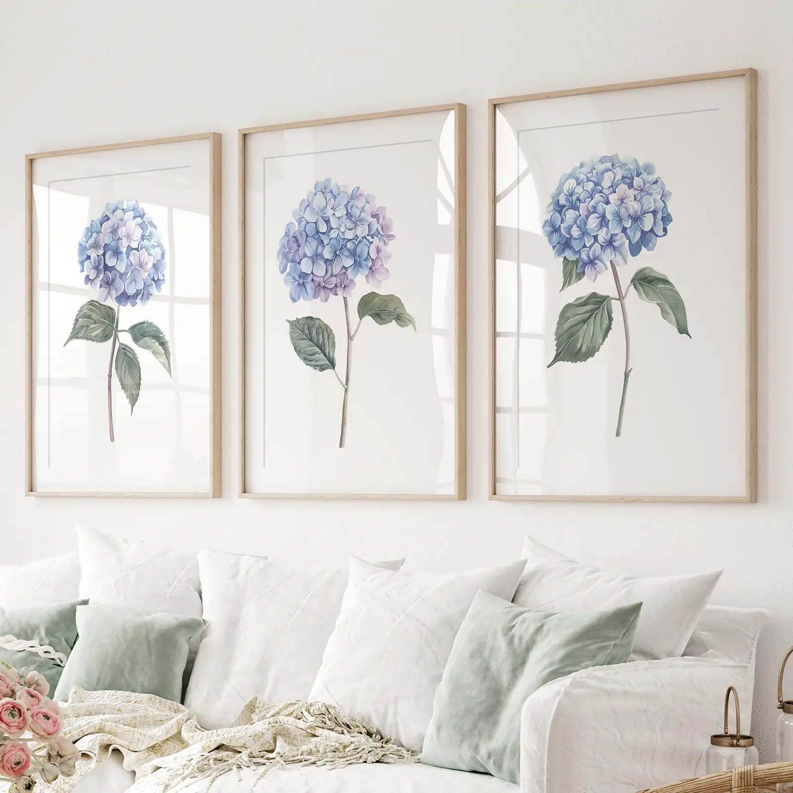 Hellblau Hortensie Blumen Wandkunst Poster Set