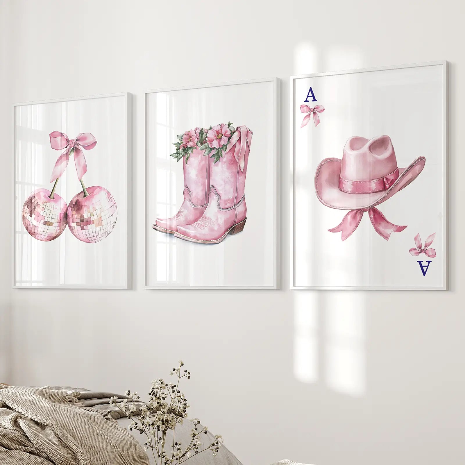 Cowgirl Hut und Stiefel Wandbilder Pinkes Poster-Set