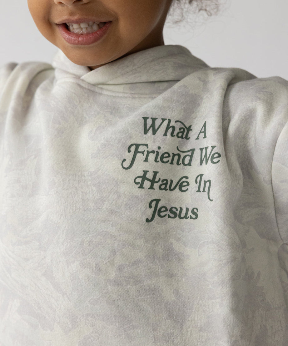 What a Friend in Jesus Camo Kinder Hoodie