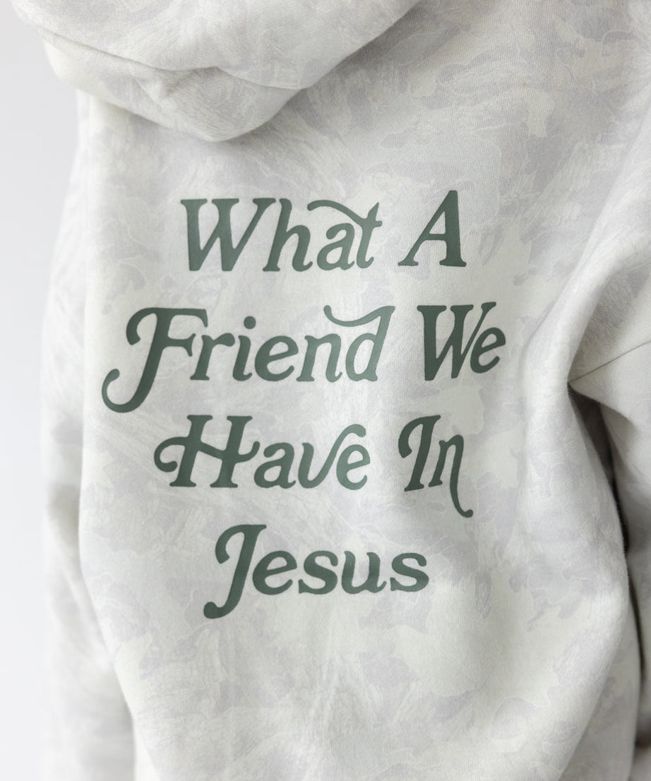 What a Friend in Jesus Camo Kinder Hoodie